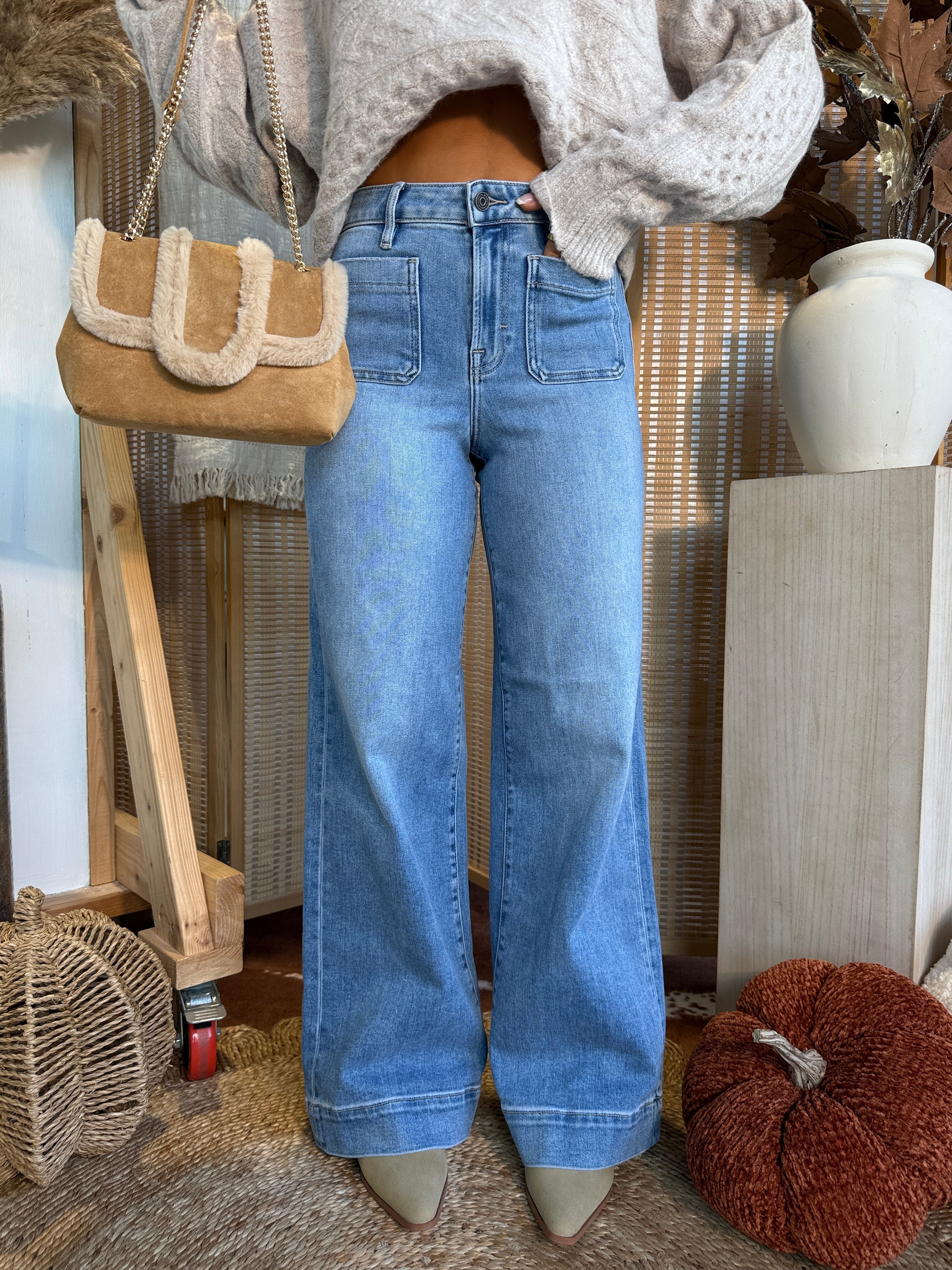 Tori High Waisted Cuff Jeans Medium Blue