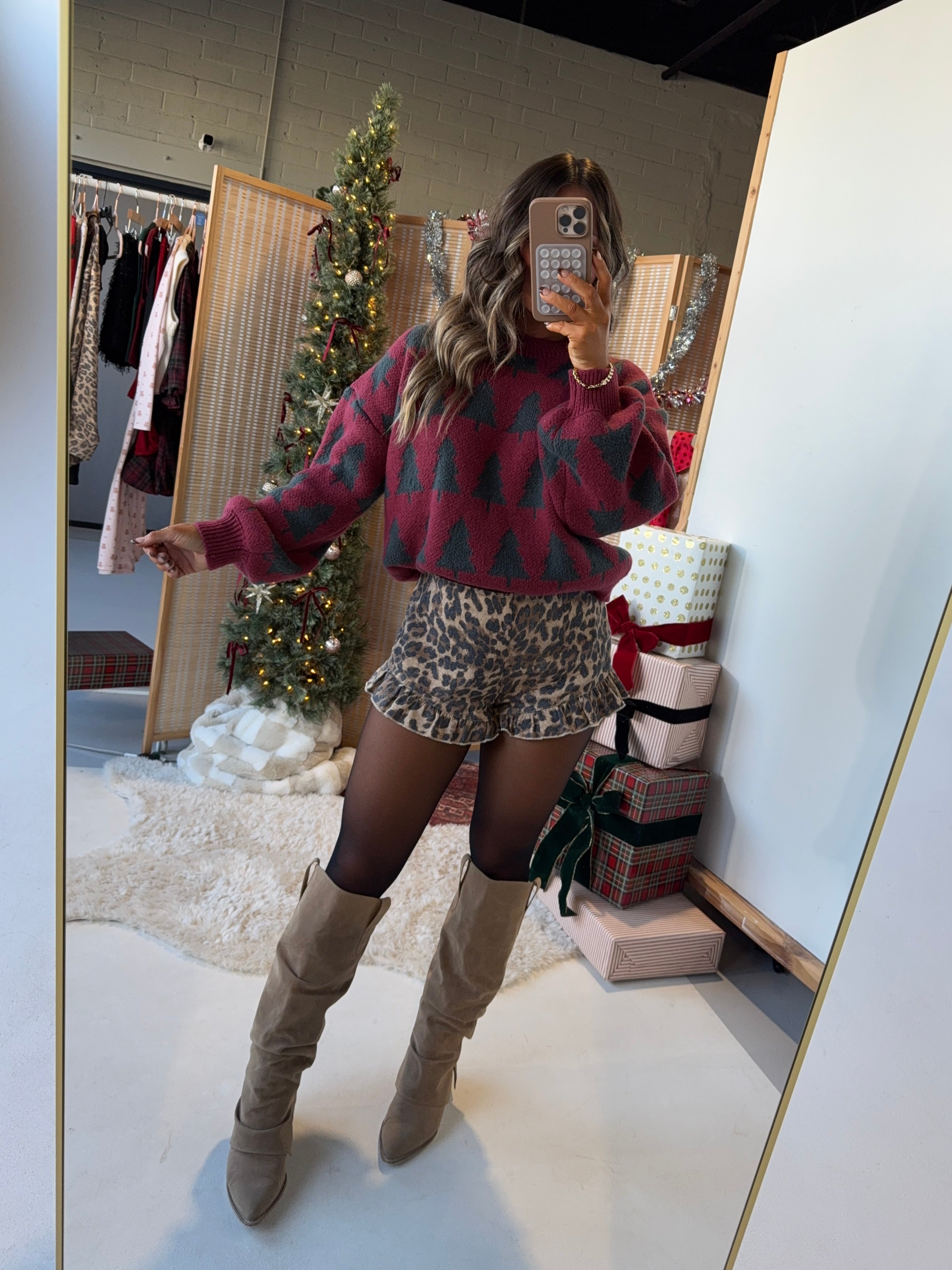 Winter Pine Knit Sweater Burgundy