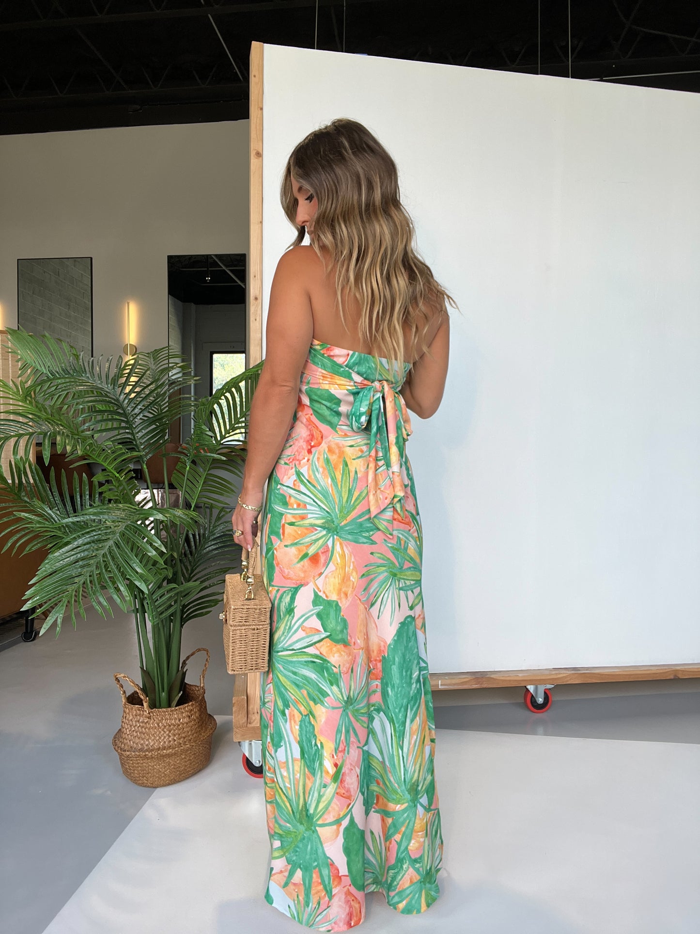 Dance With Me Strapless Maxi Dress Pink/Green