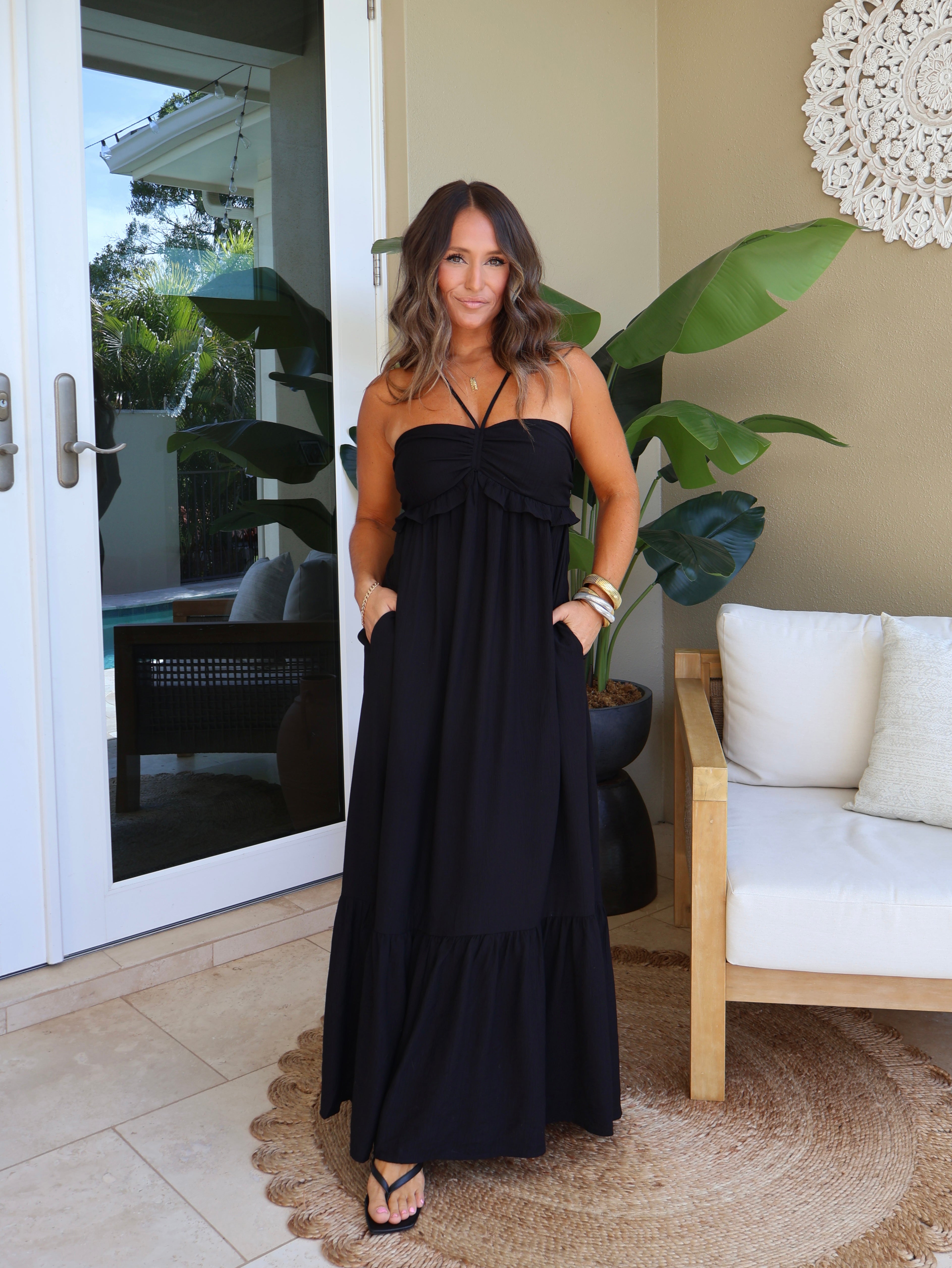 Summer Moon Halter Maxi Dress Black