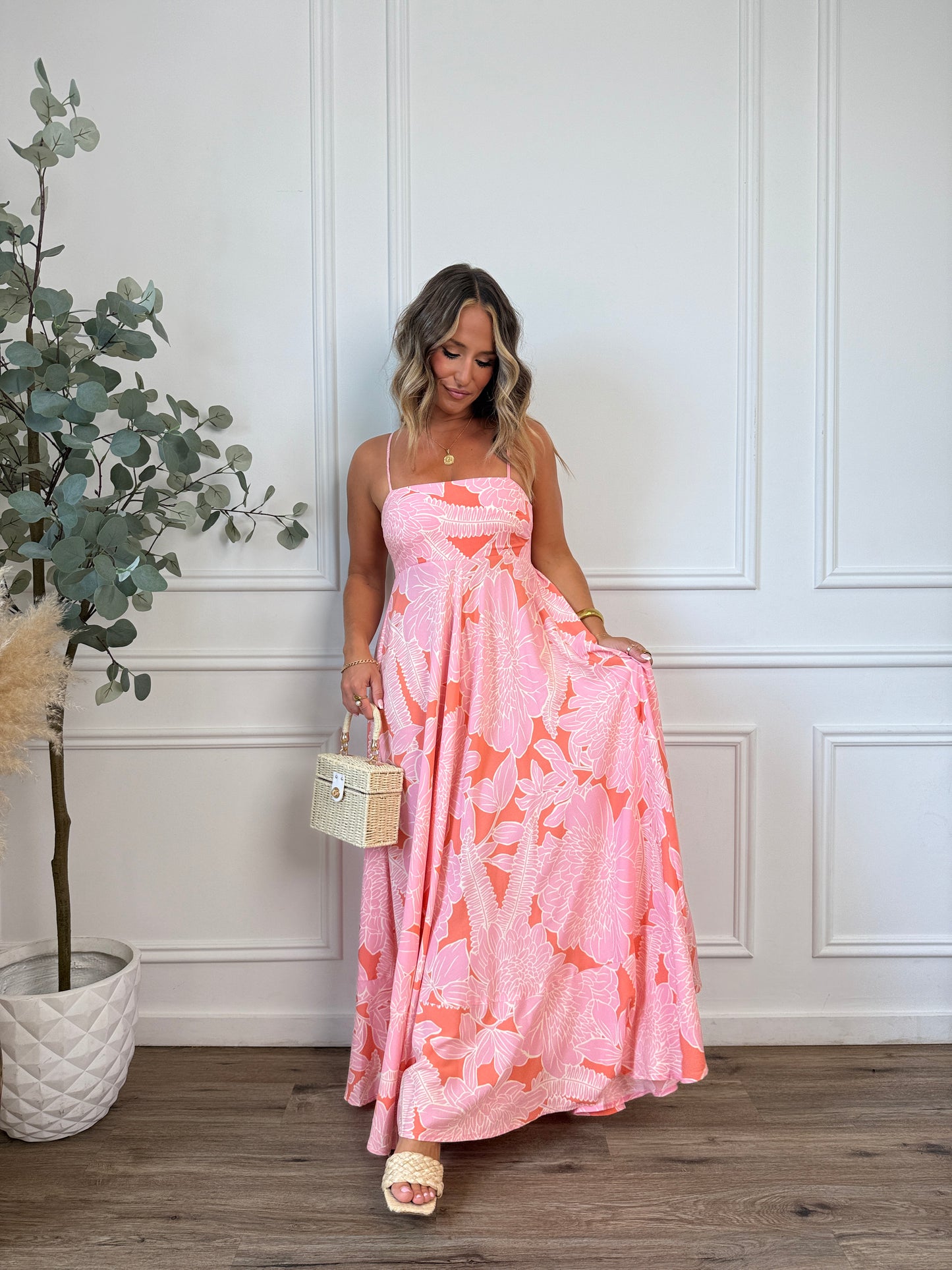Warm Winds Floral Maxi Dress Orange Pink
