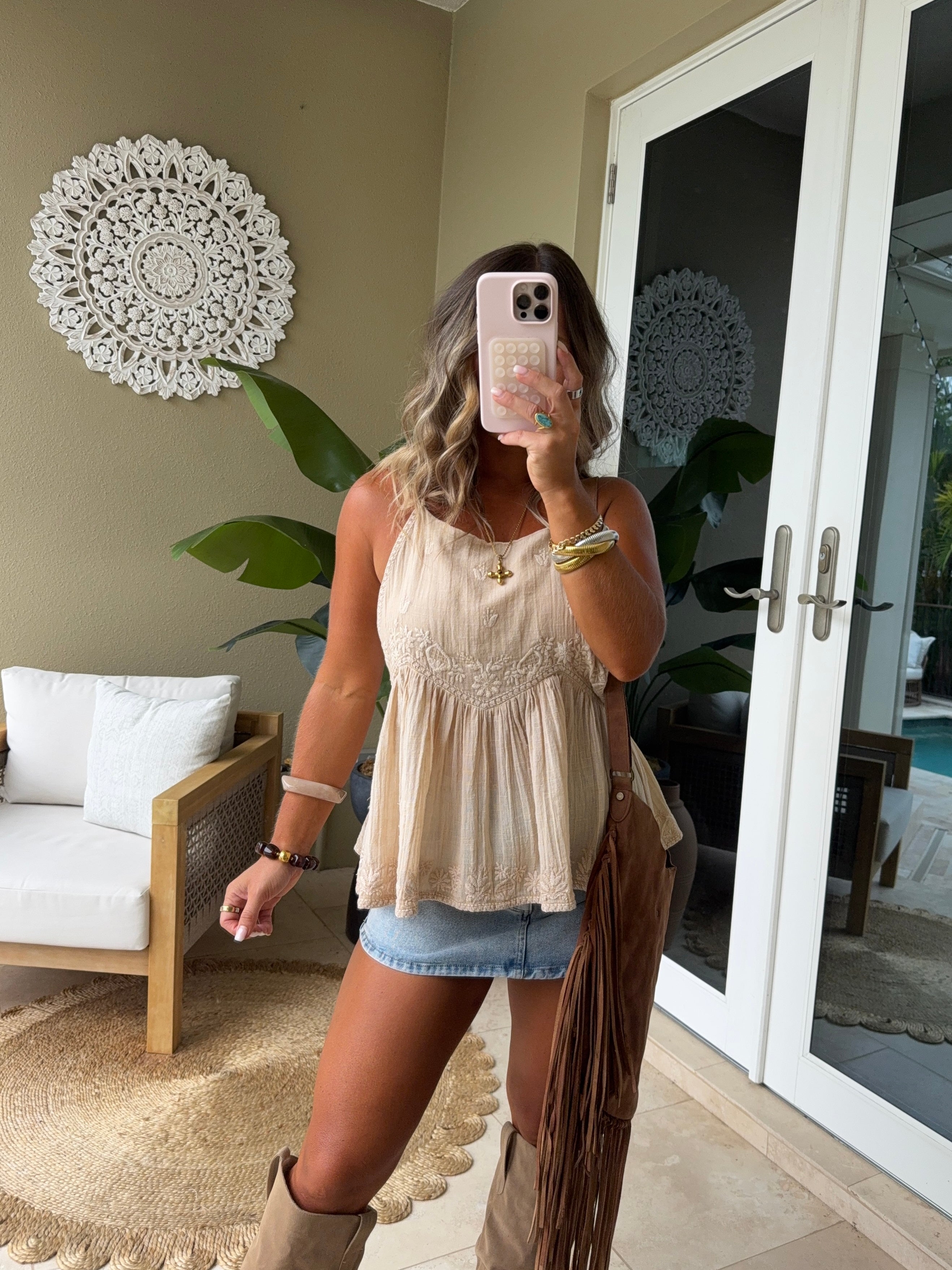 Desert Kiss Embroidered Tank Almond
