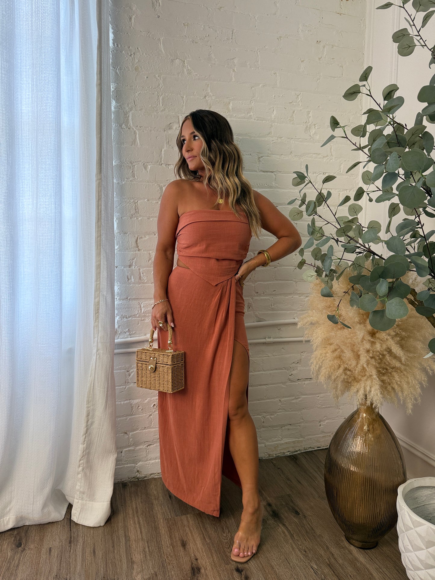 Marigold Drip Maxi Skirt Set Rust