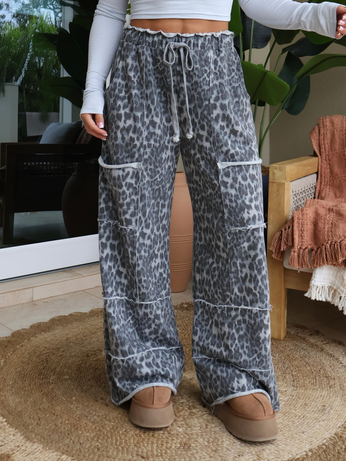 Leopard Trail Lounge Pants Charcoal Multi