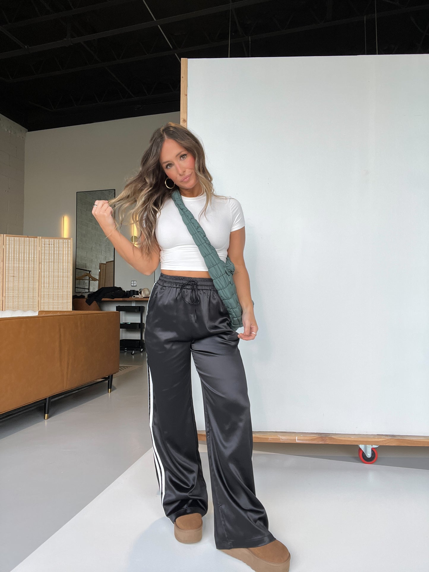 Sporty Spice Satin Track Pants Black
