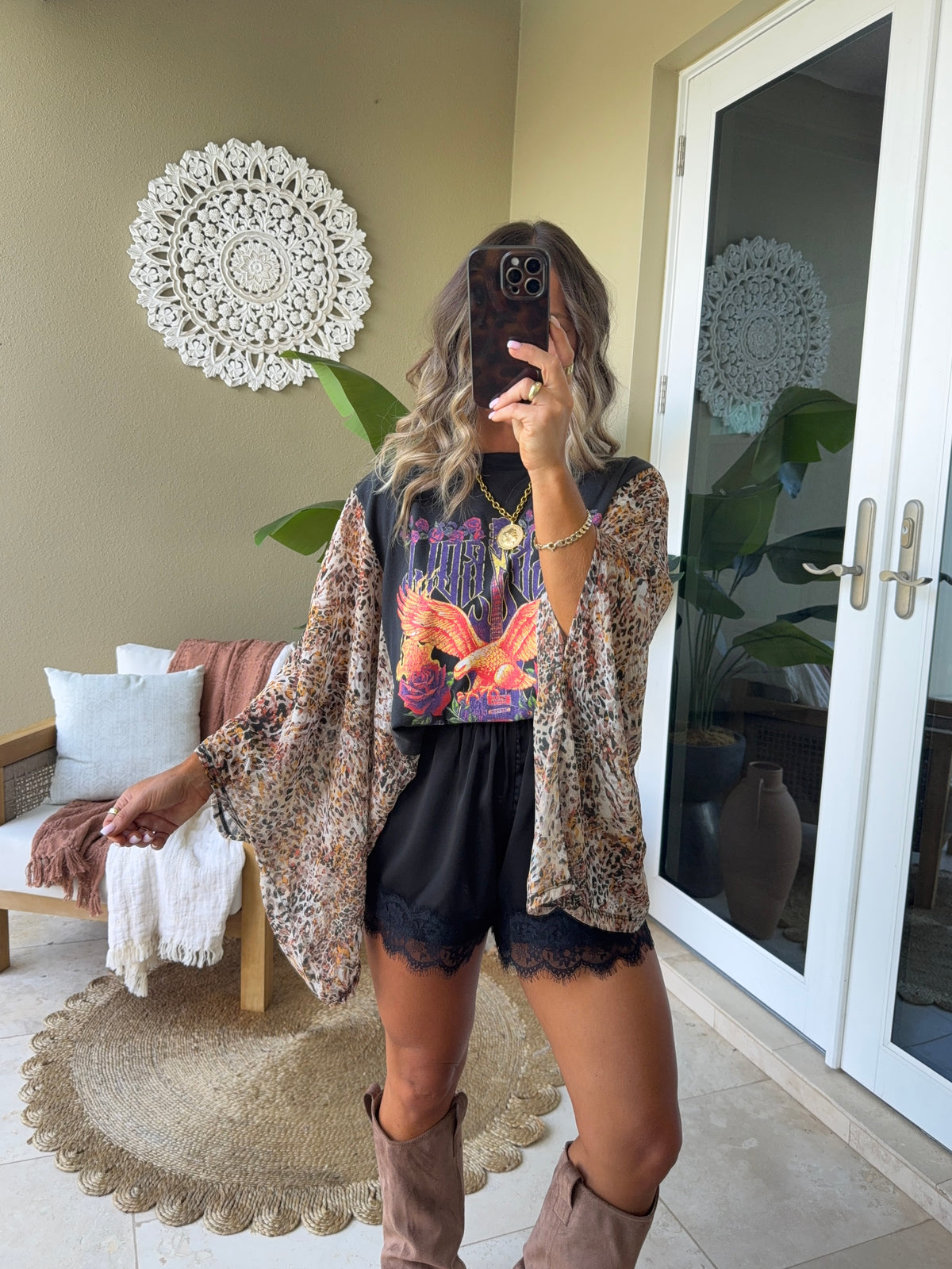 Rock N Roll Kimono Graphic Tee Cheetah