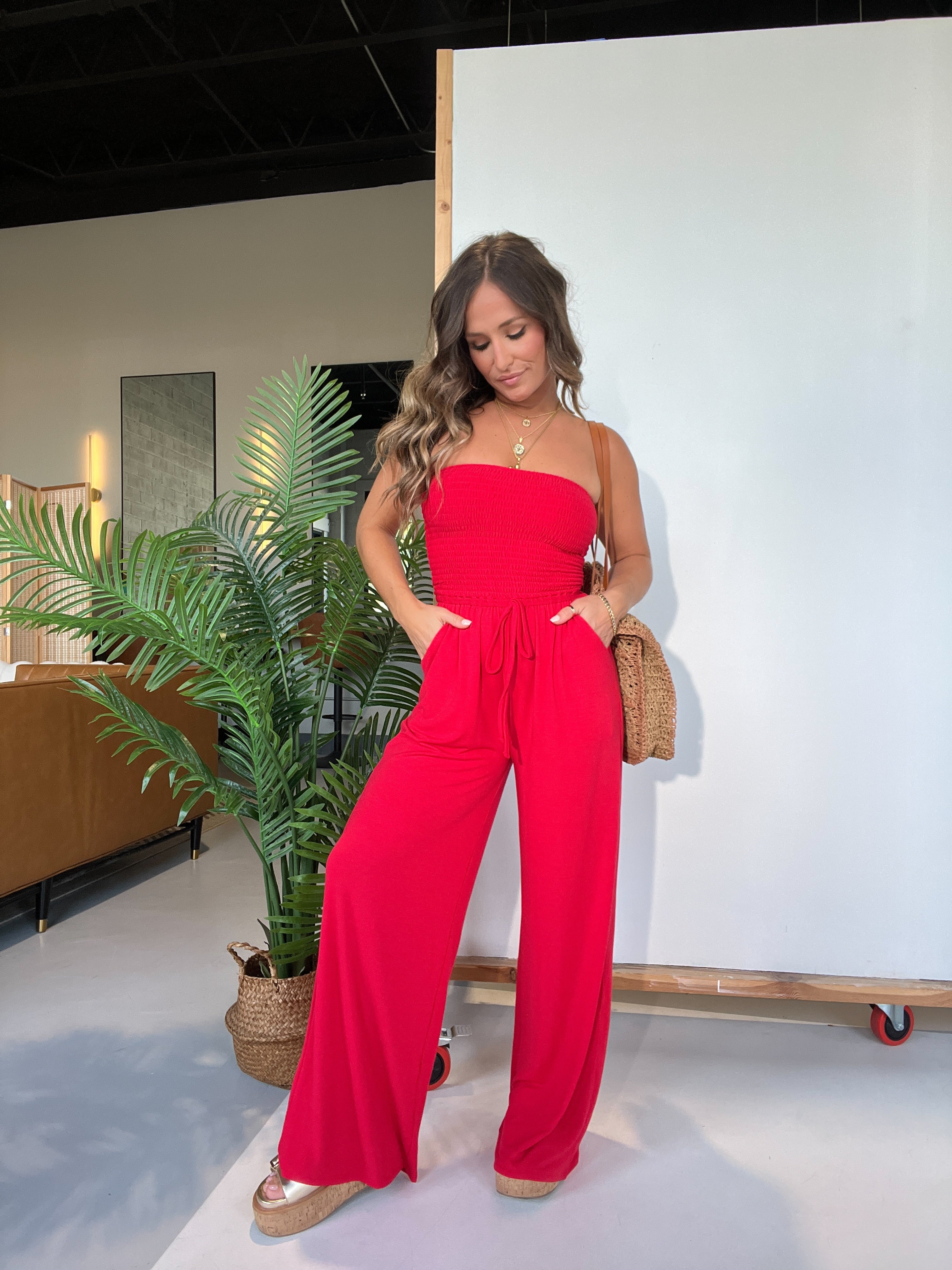 Ocean Breeze Tube Top Jumpsuit Ruby