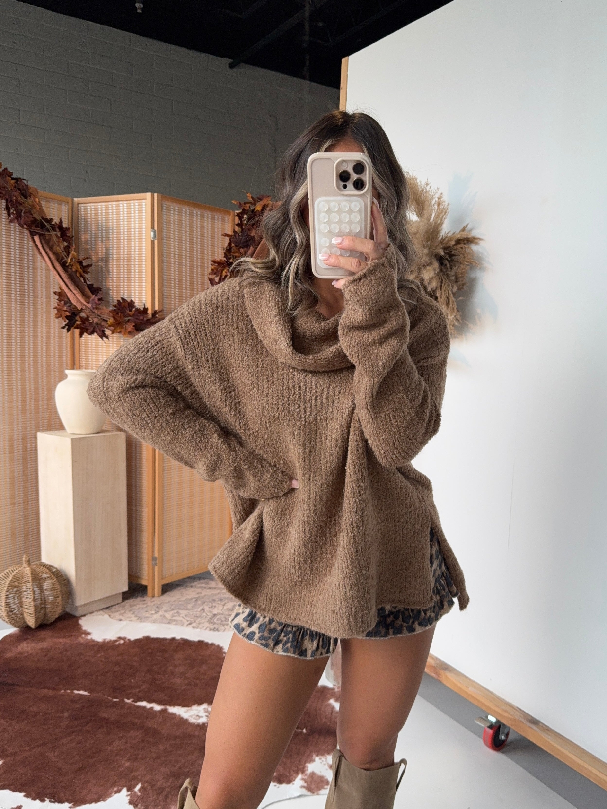 On the Go Cowl Neck Sweater Mocha