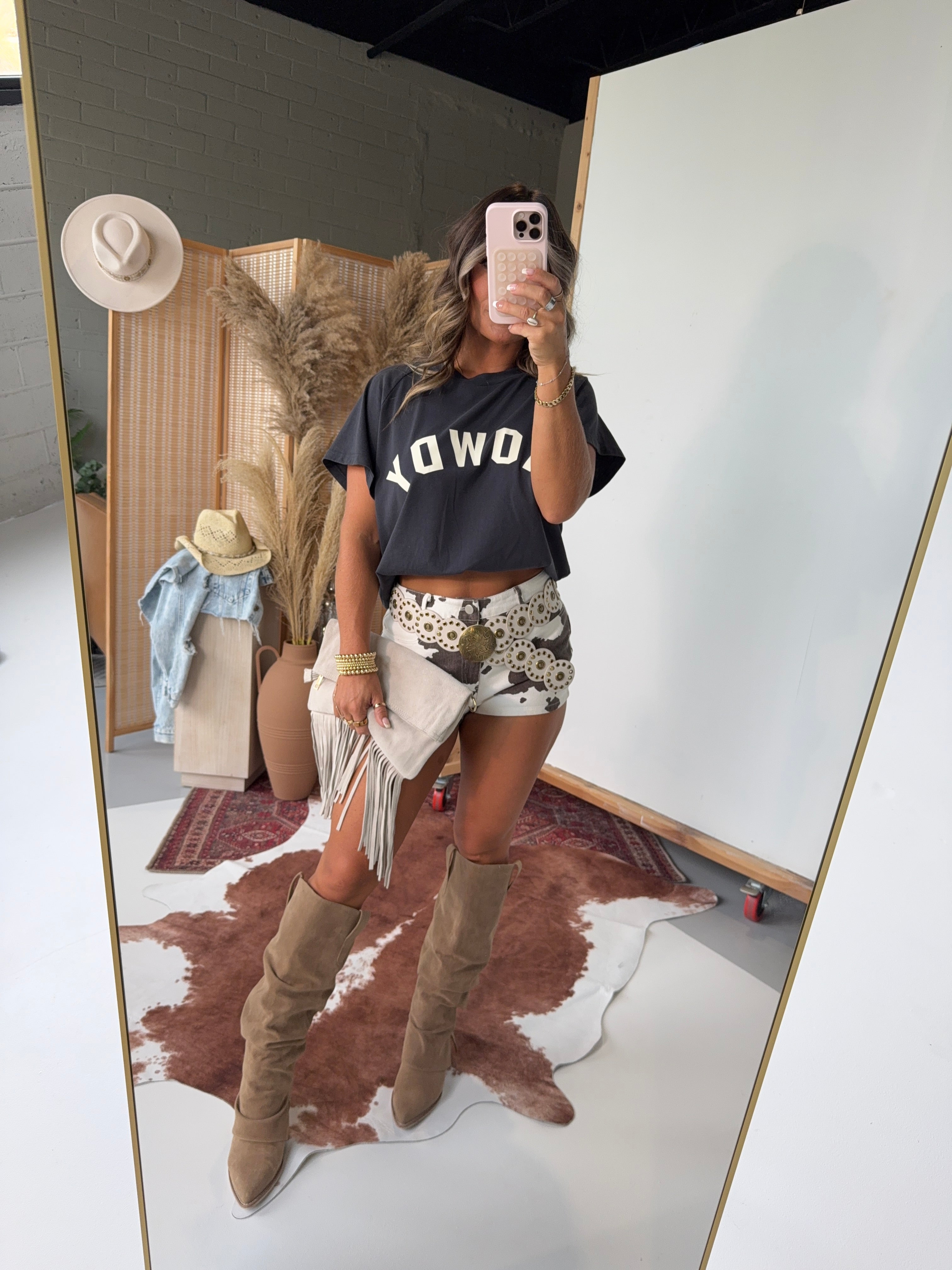 Lasso Mini Shorts Cow Denim