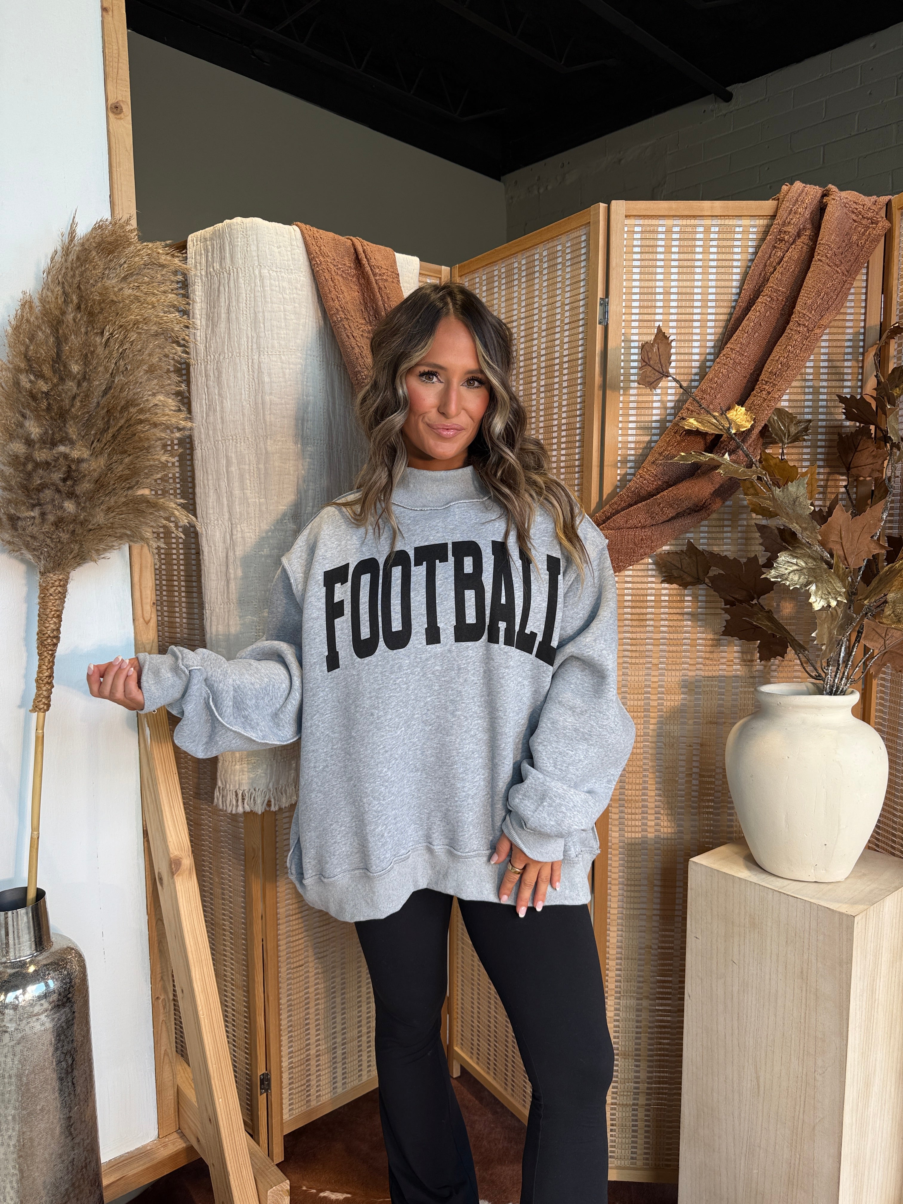 Football/Gameday Mock Neck Sweatshirt Grey