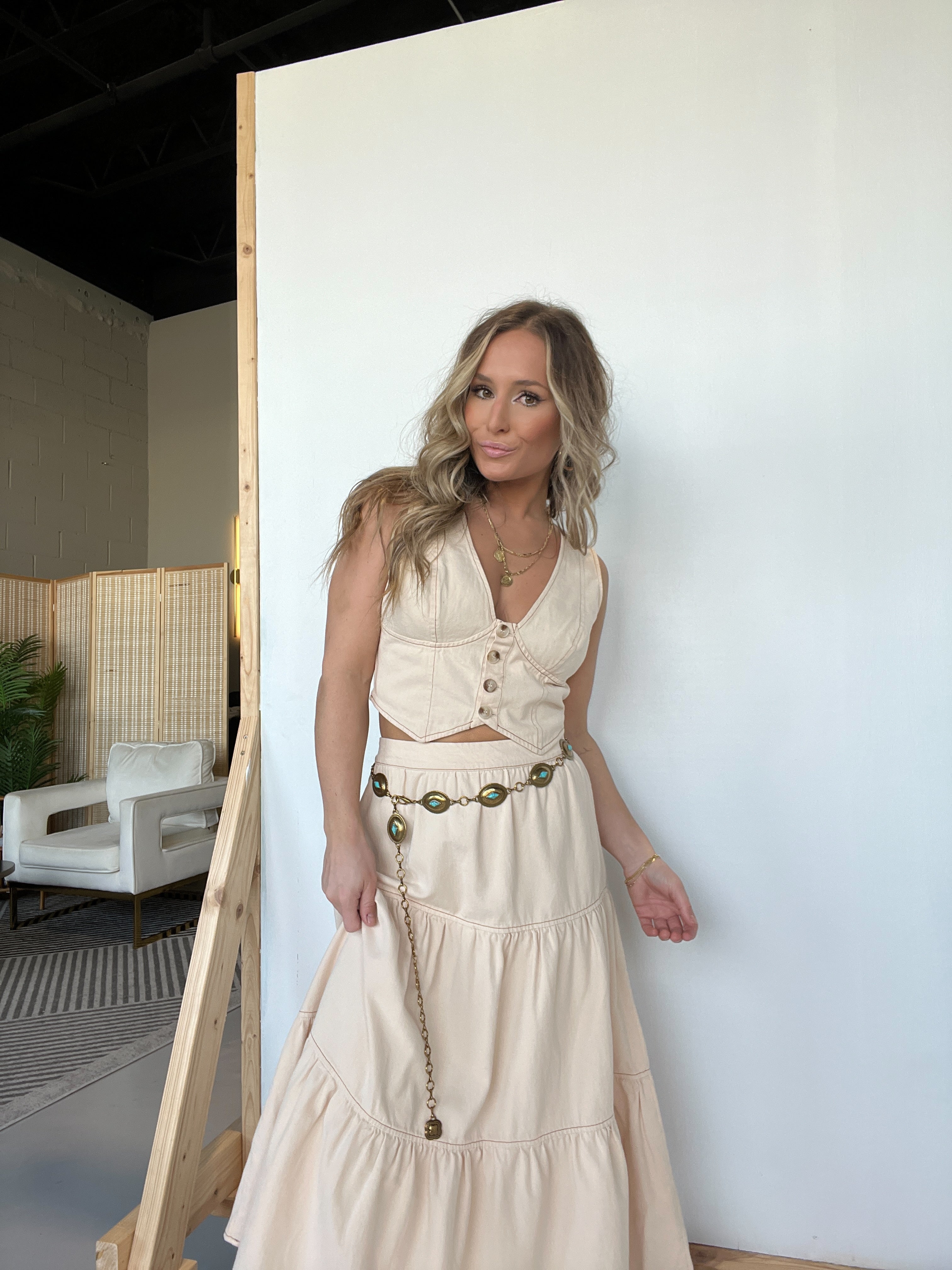 Turquoise Oval Western Chain Belt Gold