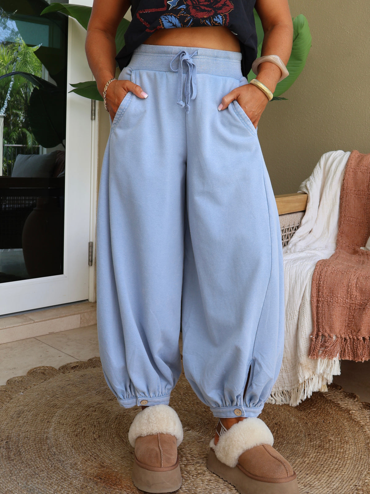 Fall Skies Bubble Pants Washed Blue