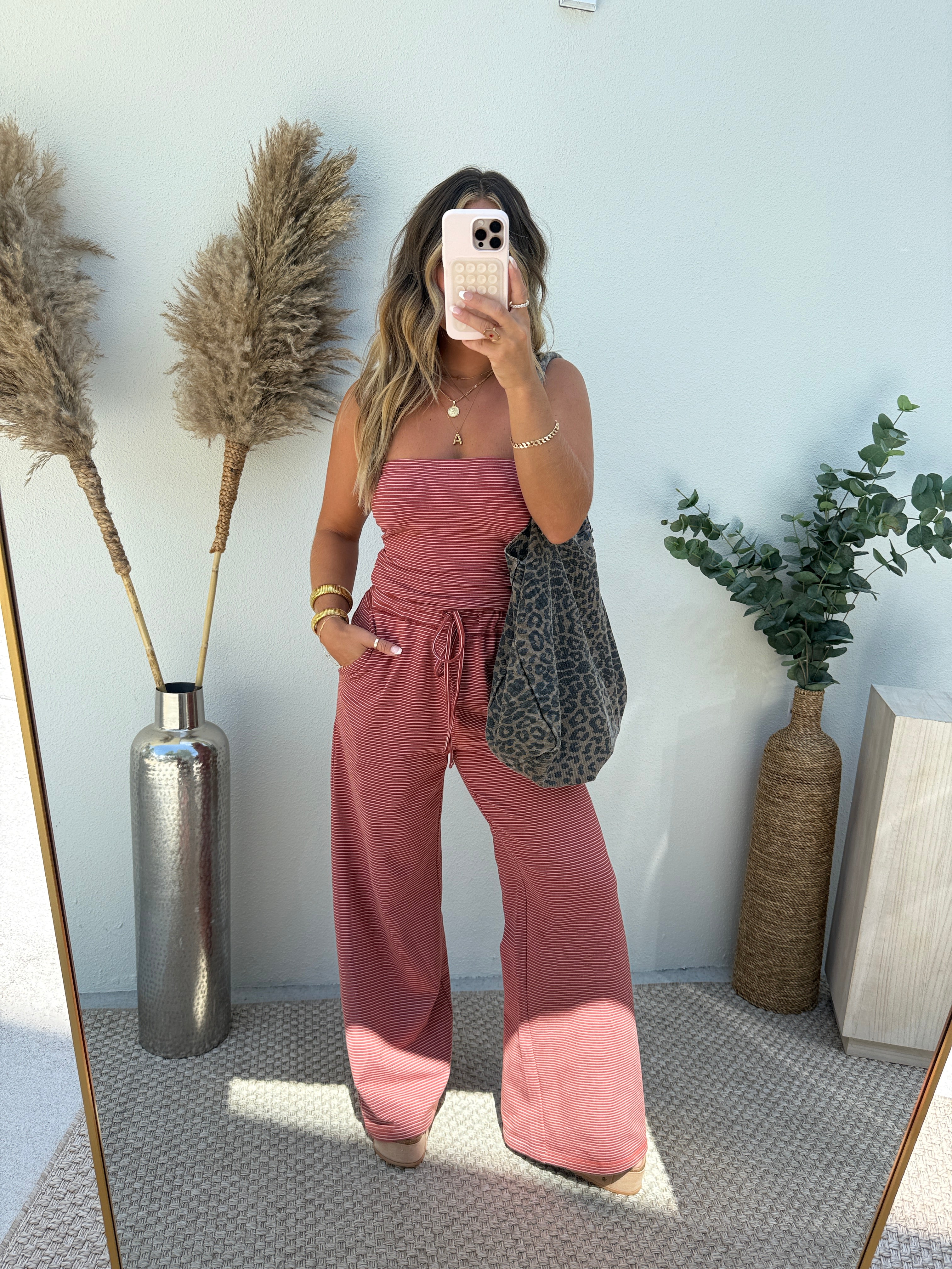 Lounge Luxe Pants Set Striped Rust