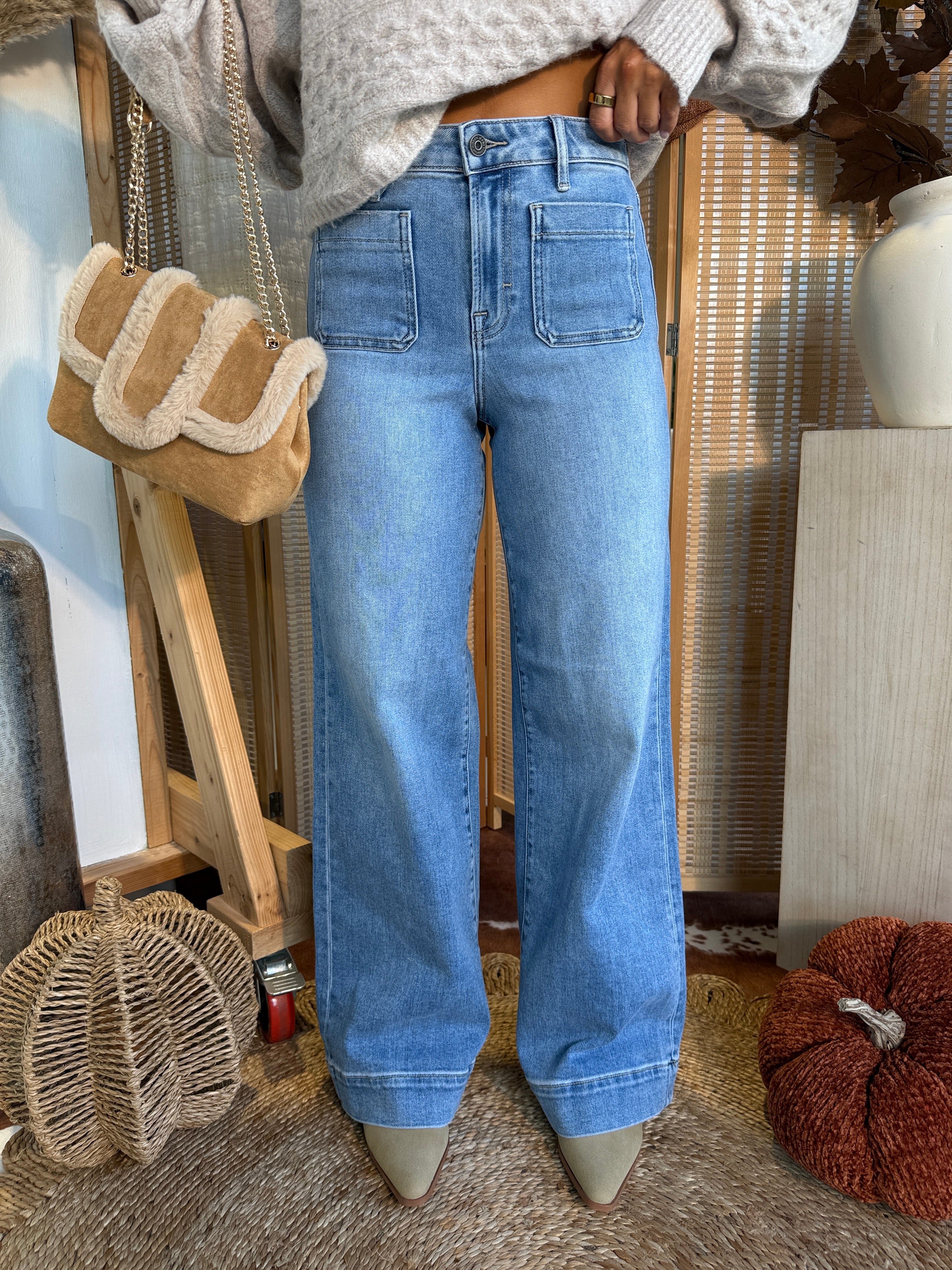 Tori High Waisted Cuff Jeans Medium Blue