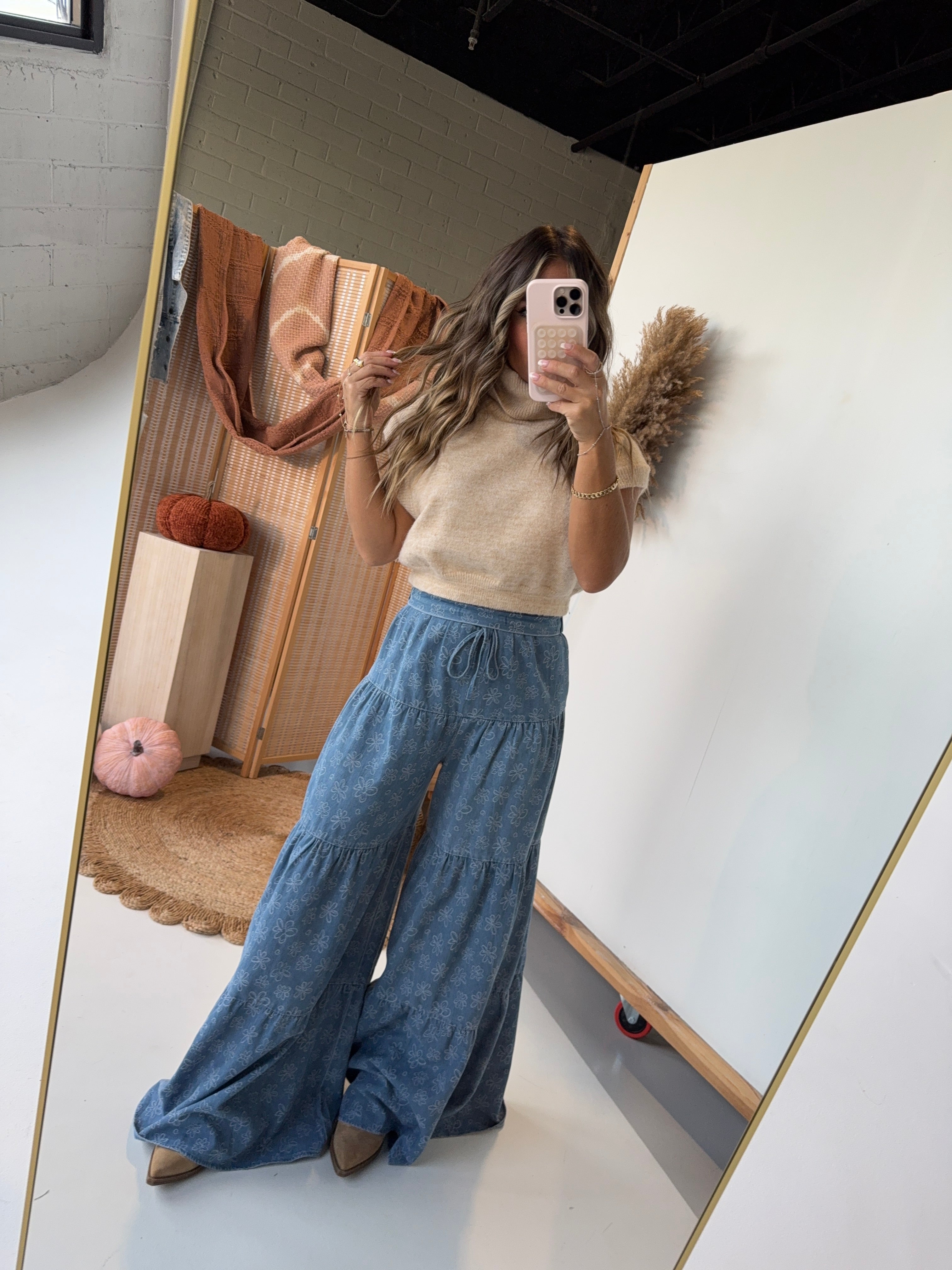 Sweater Weather Tiered Pants Denim