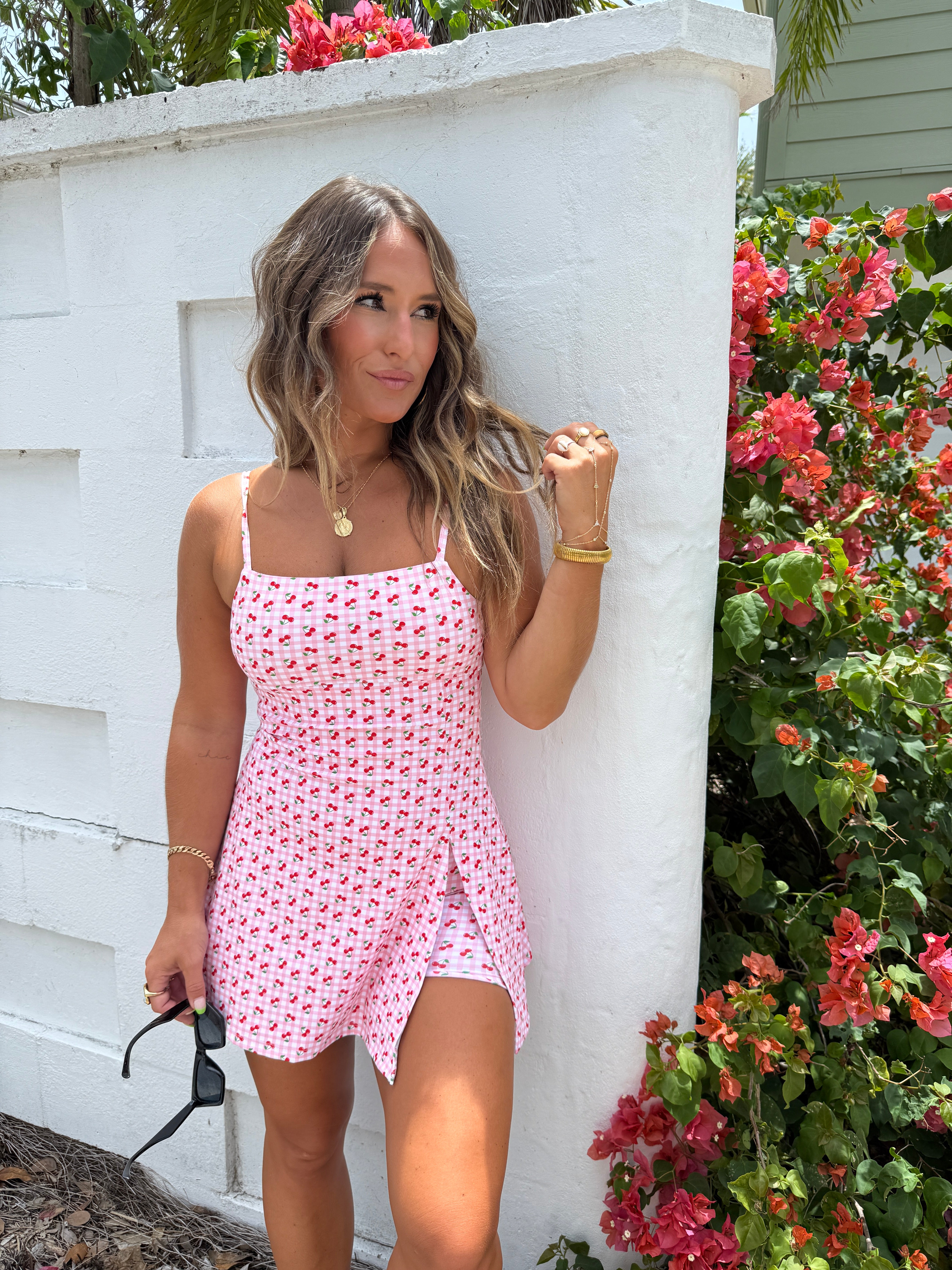 Cherry Pie Athletic Romper Dress Gingham