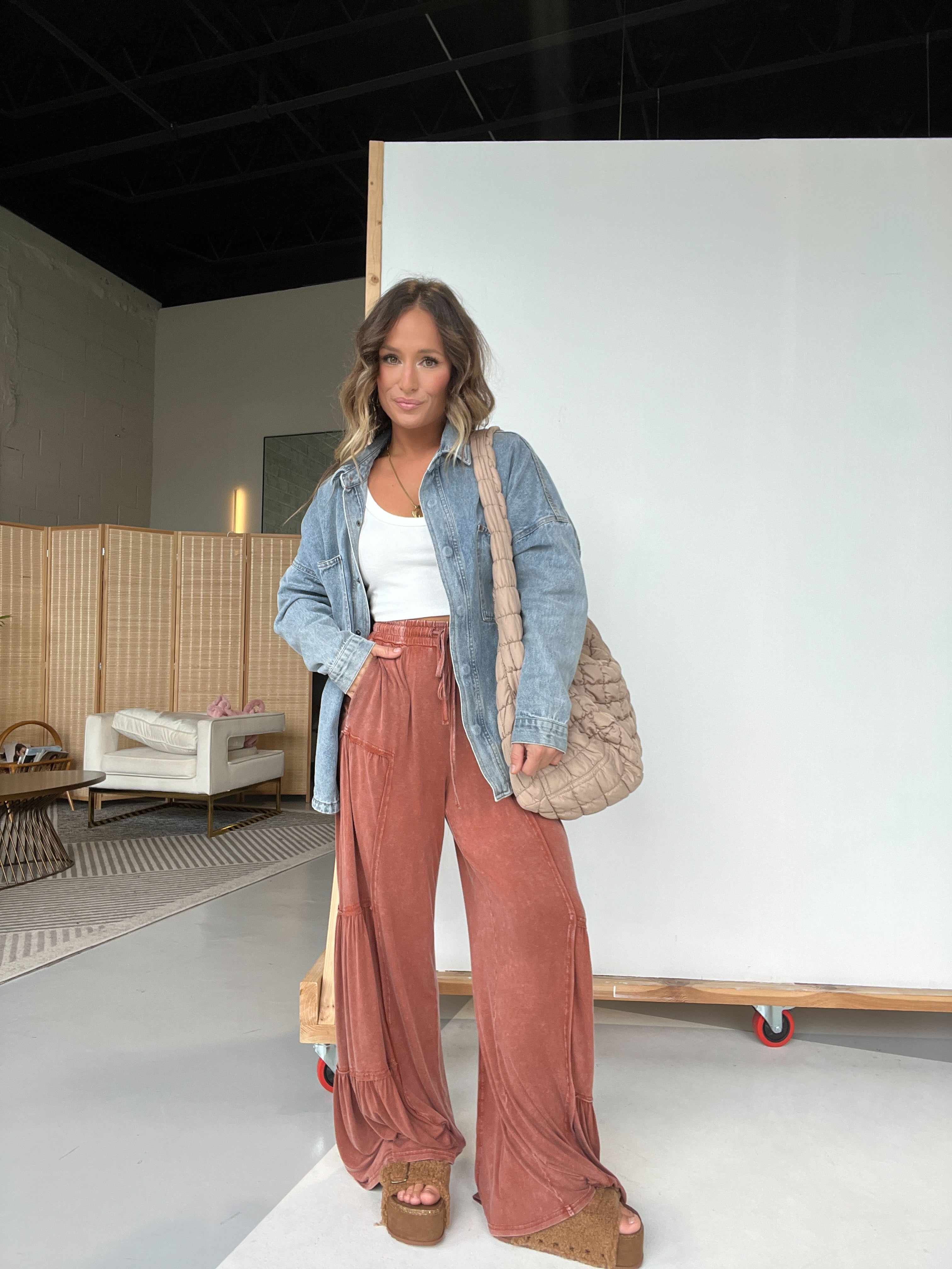 Gomez Tiered Lounge Pants Washed Rust