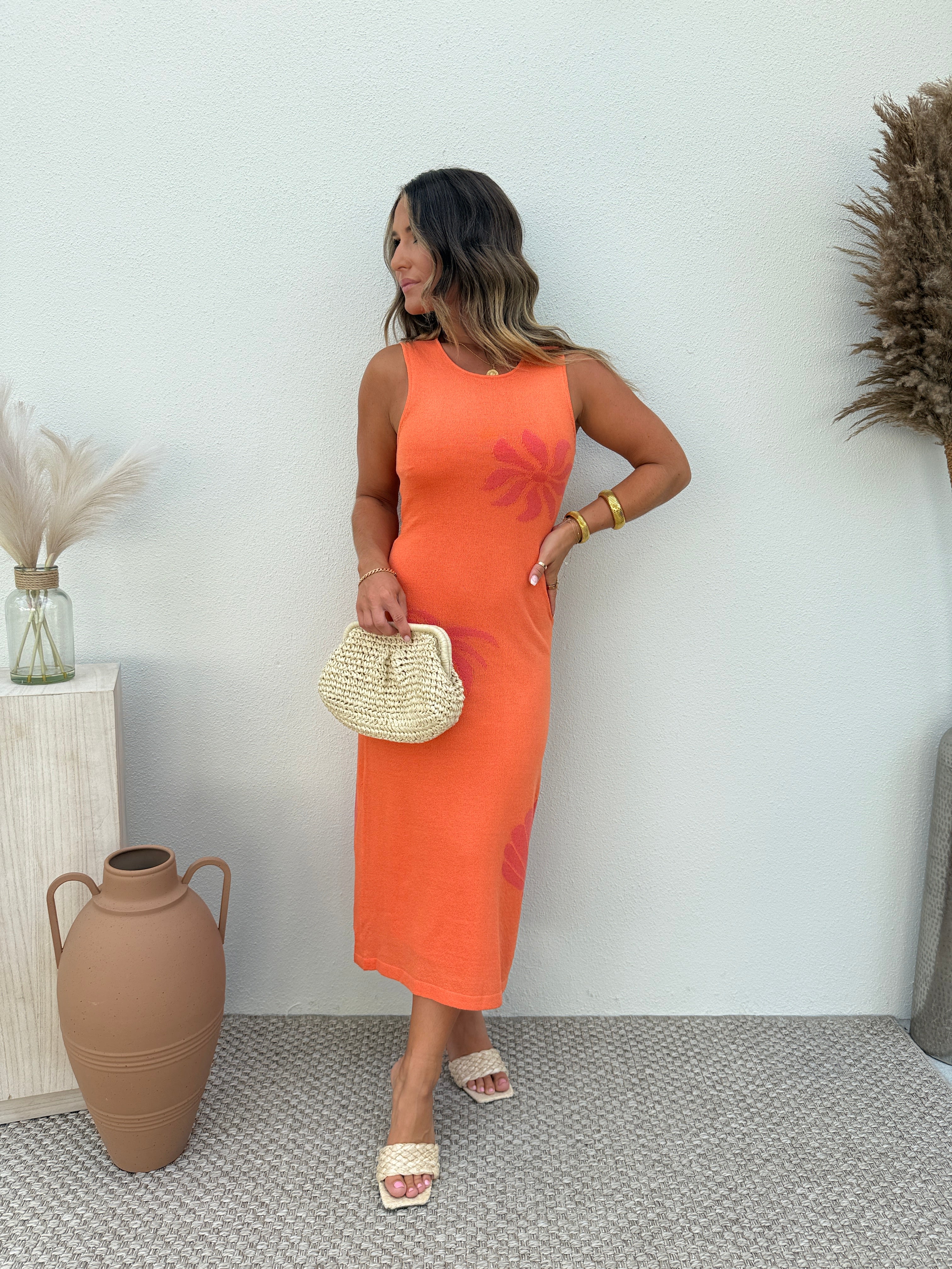Tropical Sorbet Knit Midi Dress