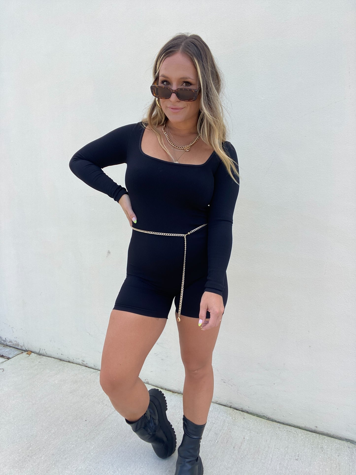 Nikki Long Sleeve Romper Black