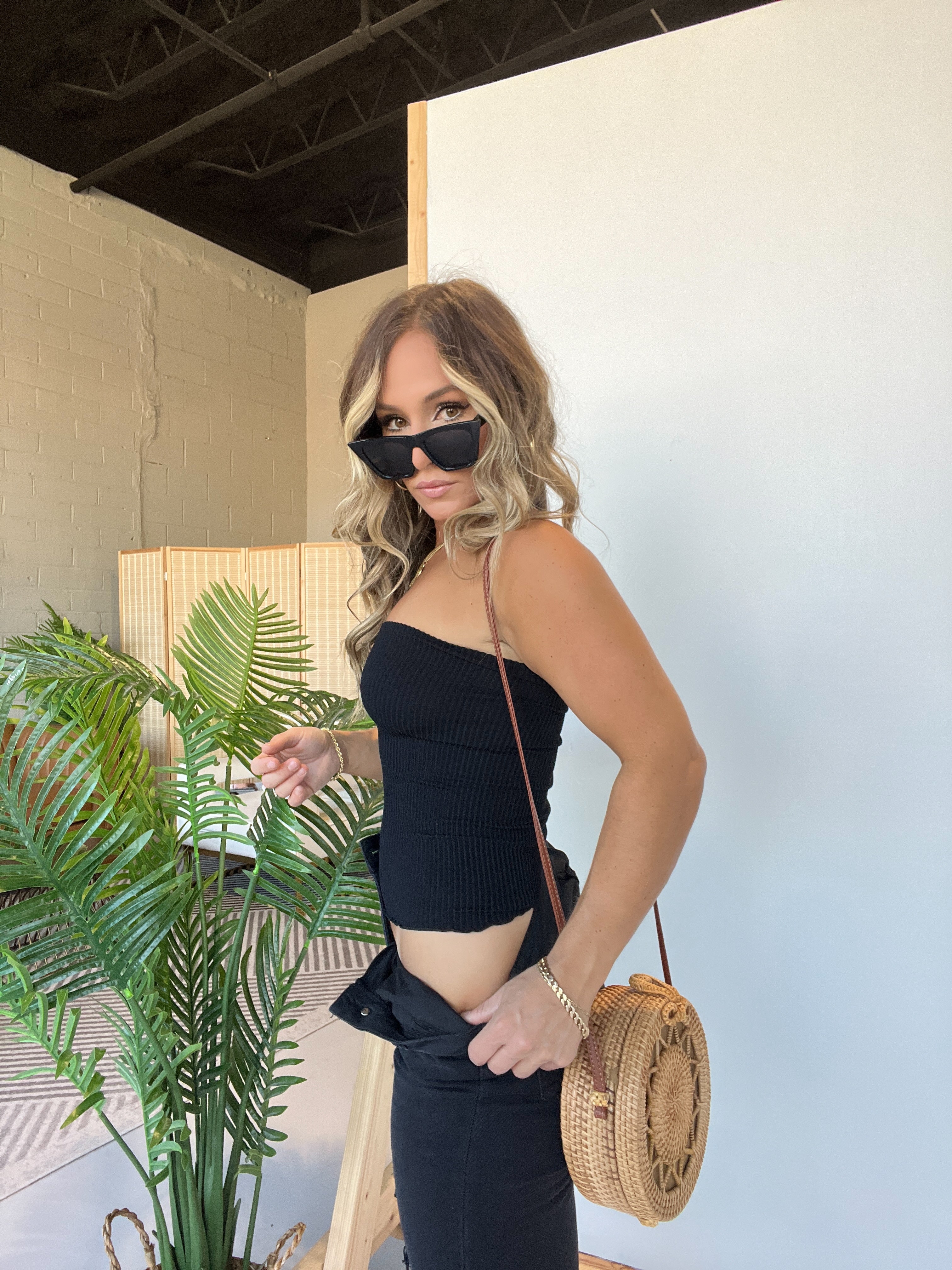 Lily Ribbed Tube Top Black
