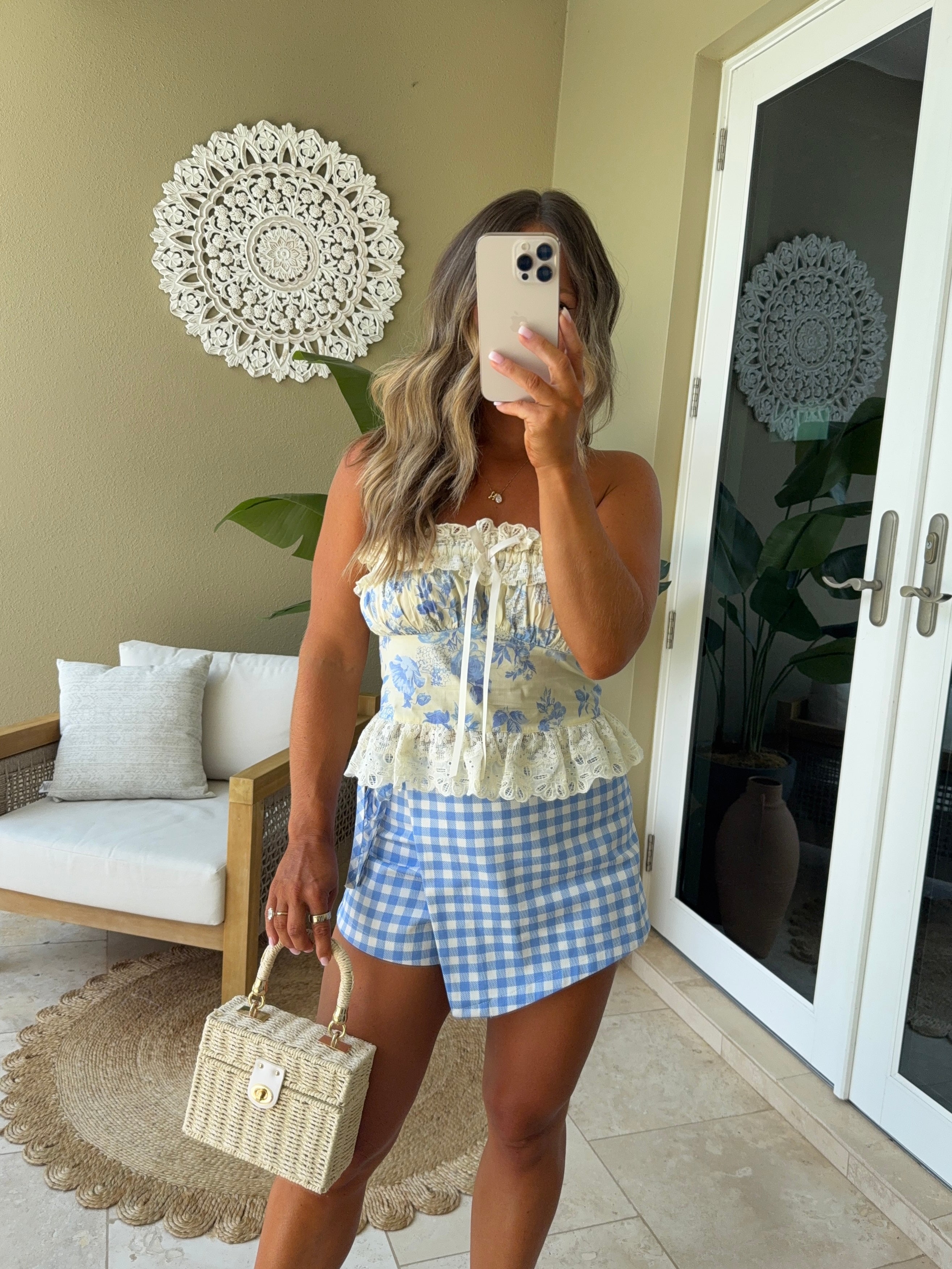 Something Blue Lace Top Cream/Blue
