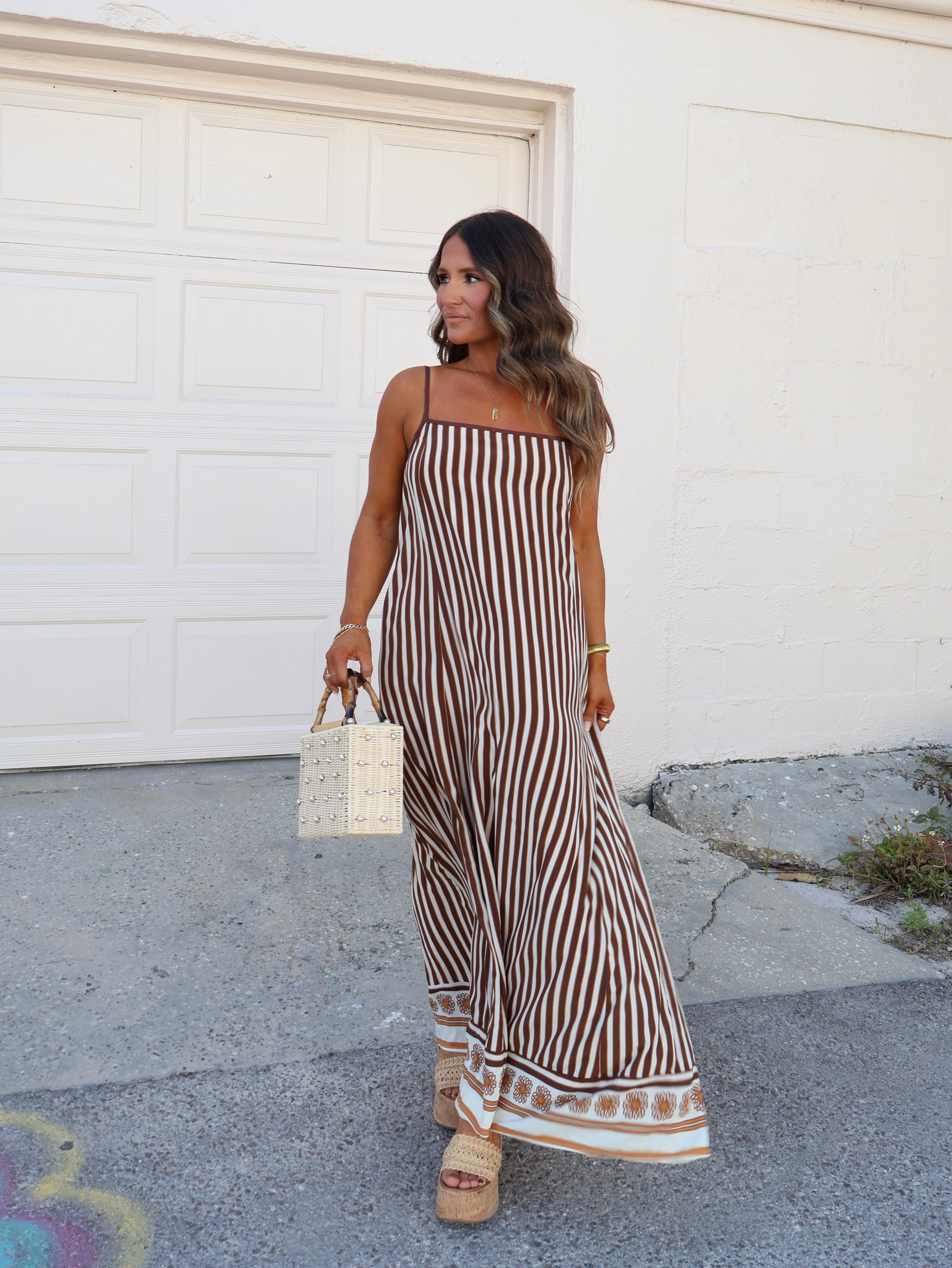 Sunset Dreams Striped Mumu Dress Brown