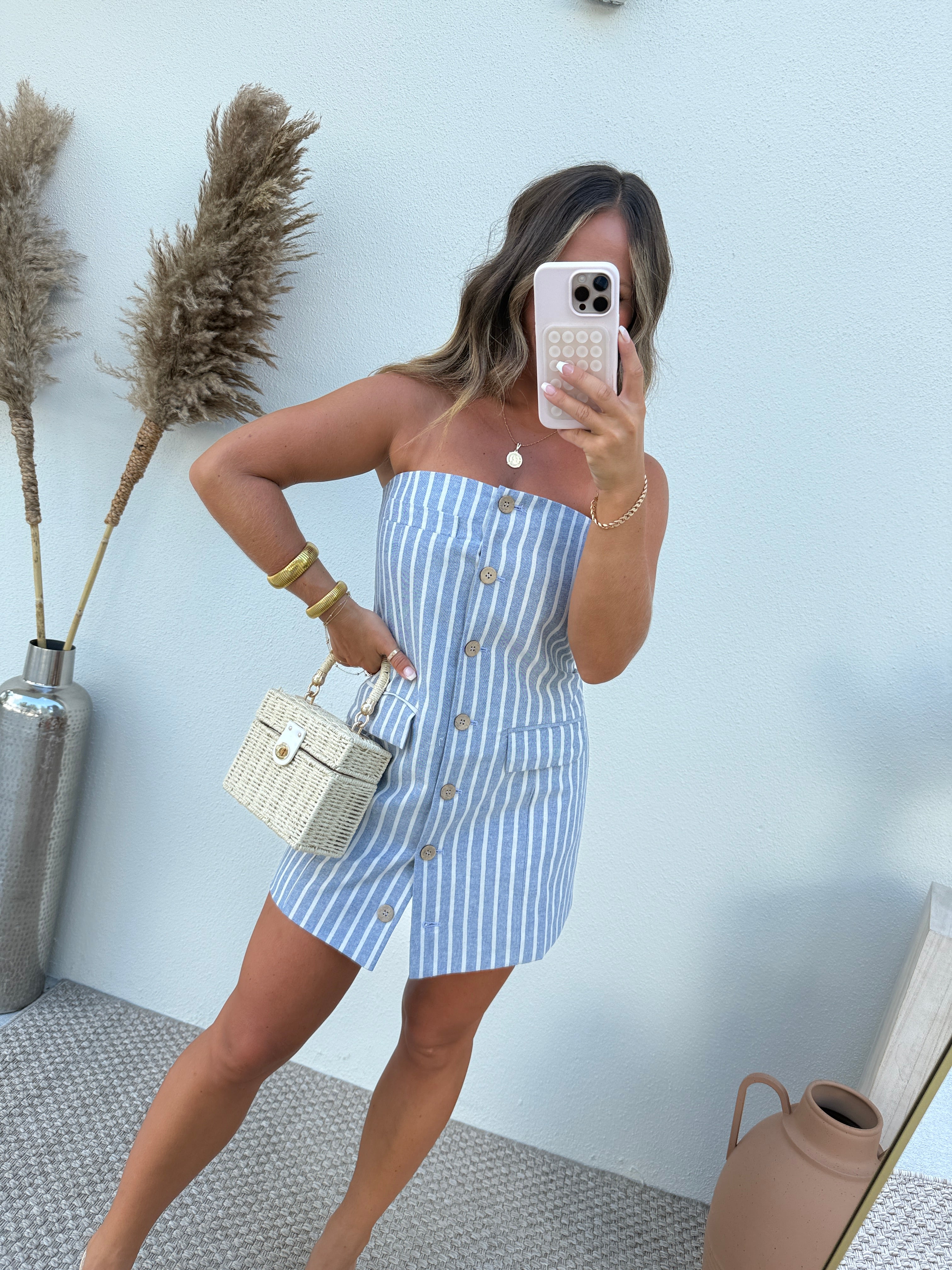 Pin Striped Cutie Mini Dress Blue