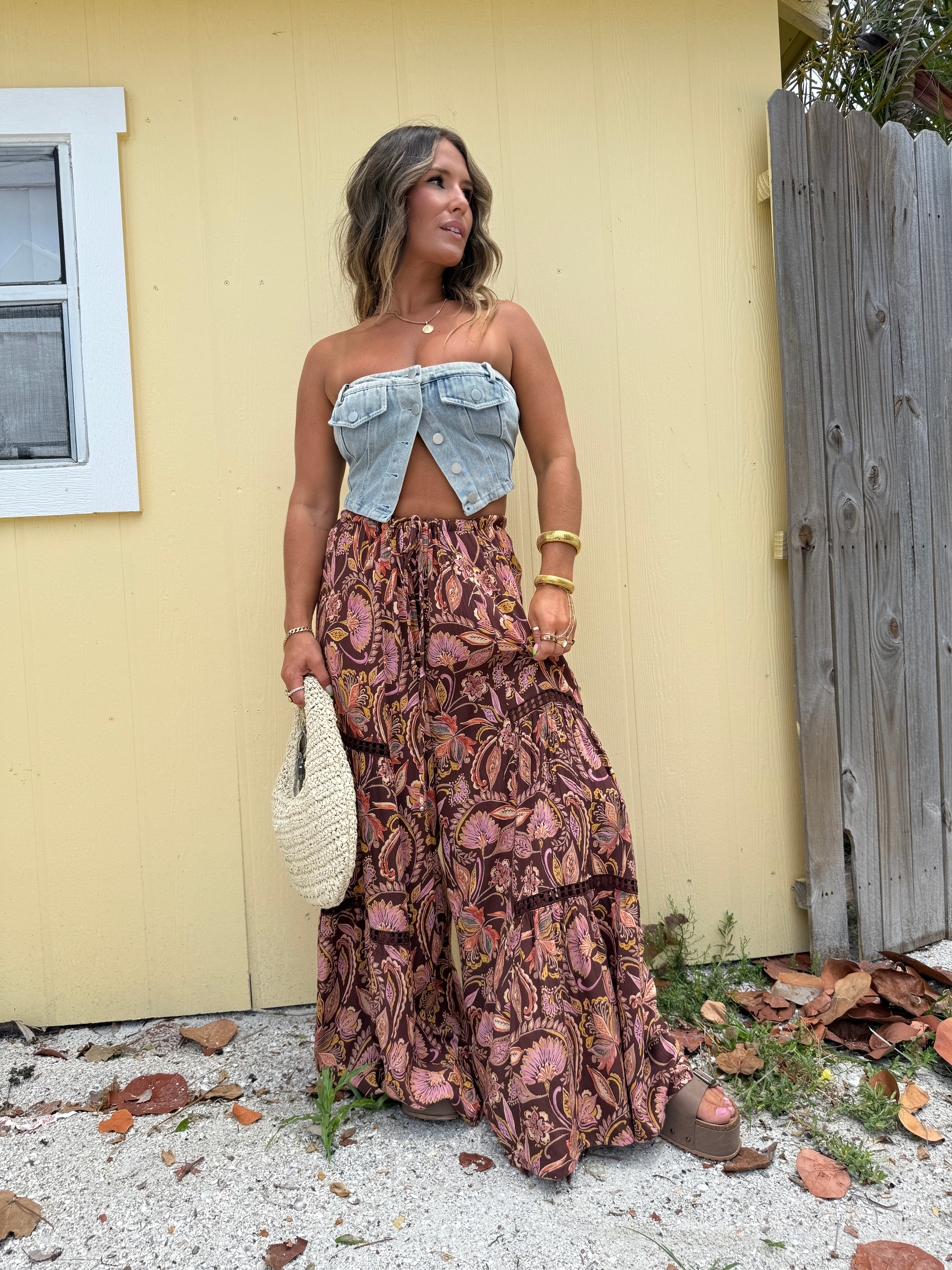 Louella Floral Boho Pants Brown Multi