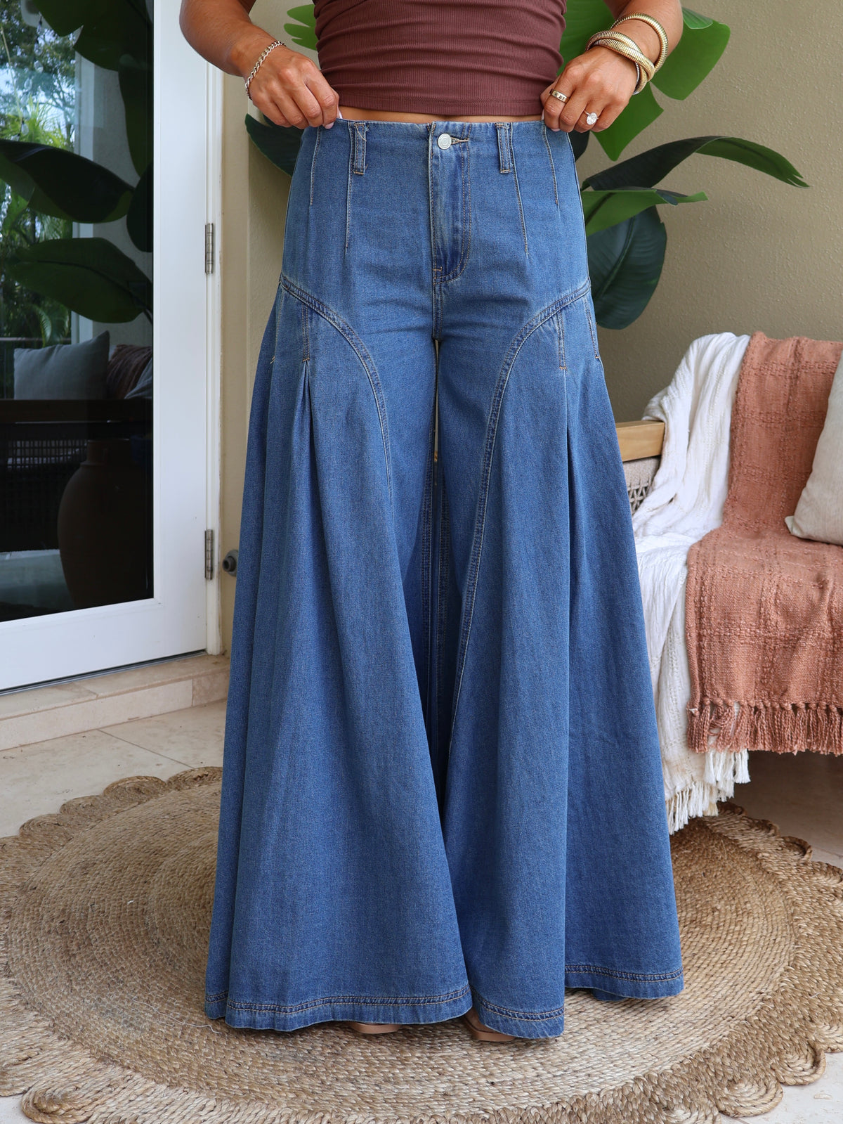 Cyrus Tiered Boho Pants Dark Denim