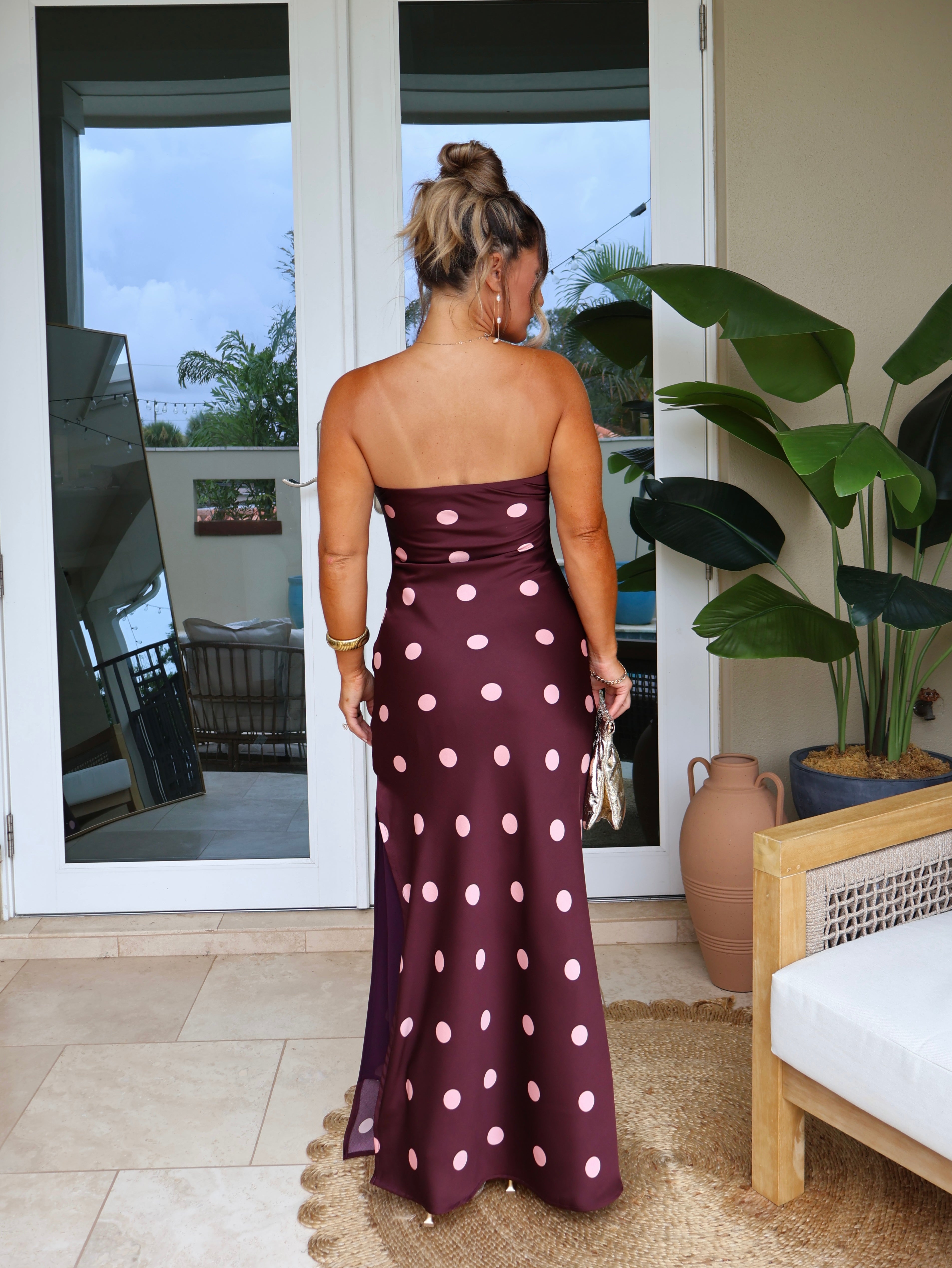 Emery Polka Dot Maxi Dress Plum/Blush