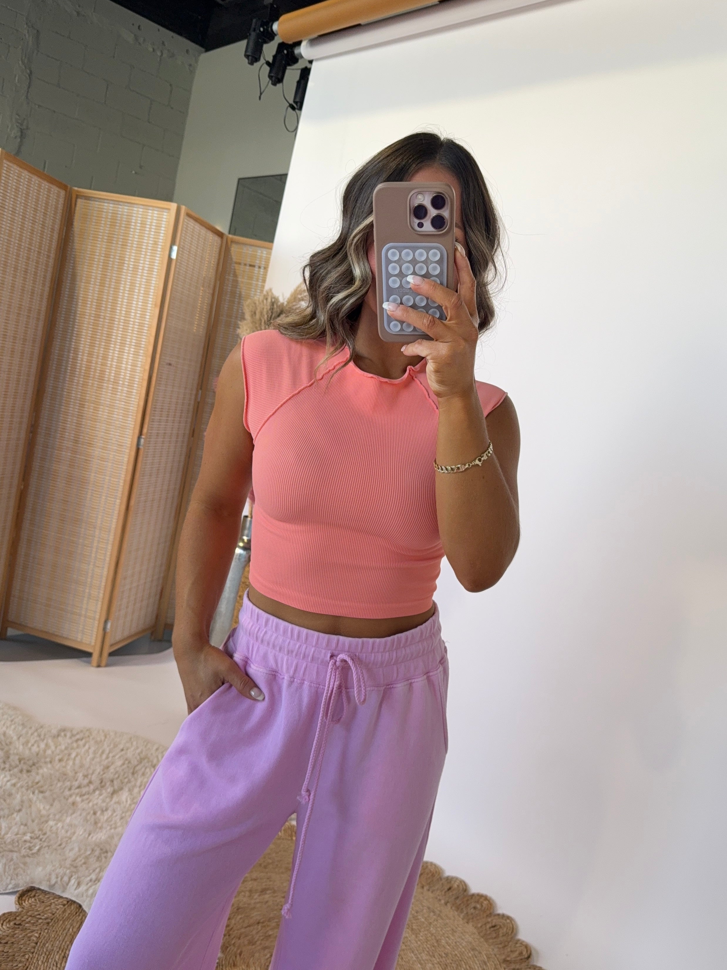 Love Me Ribbed Baby Tee Coral