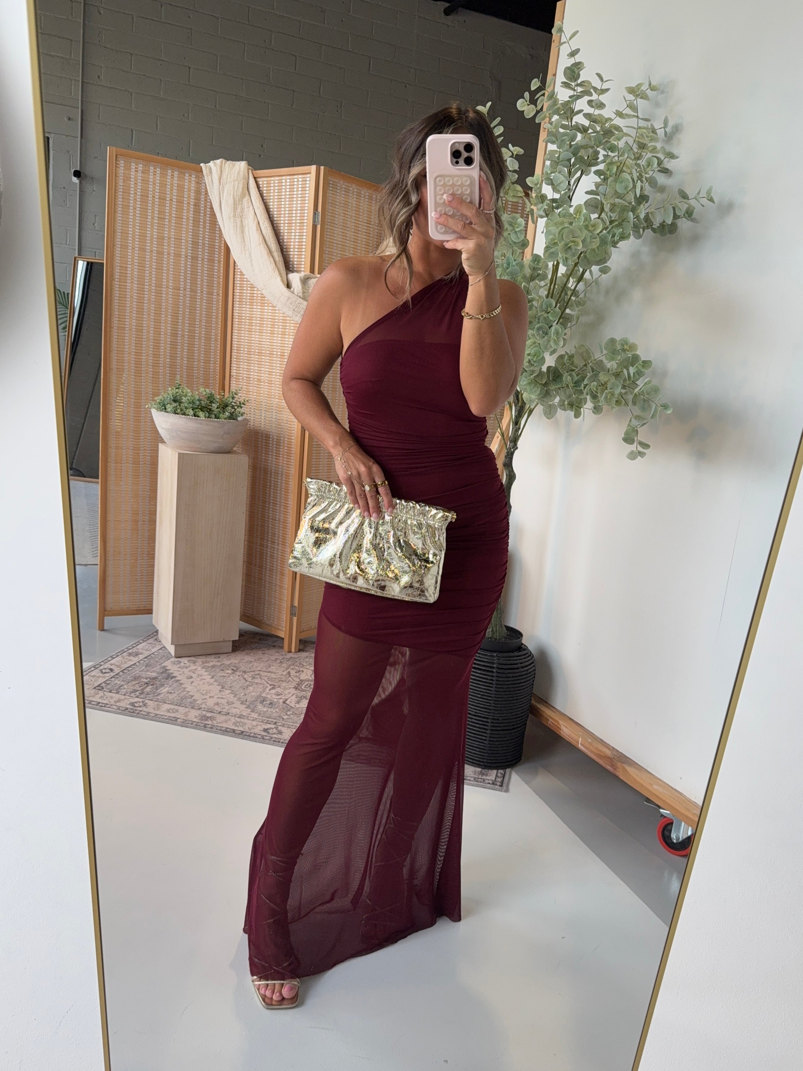 Plus One Mesh Maxi Dress Wine