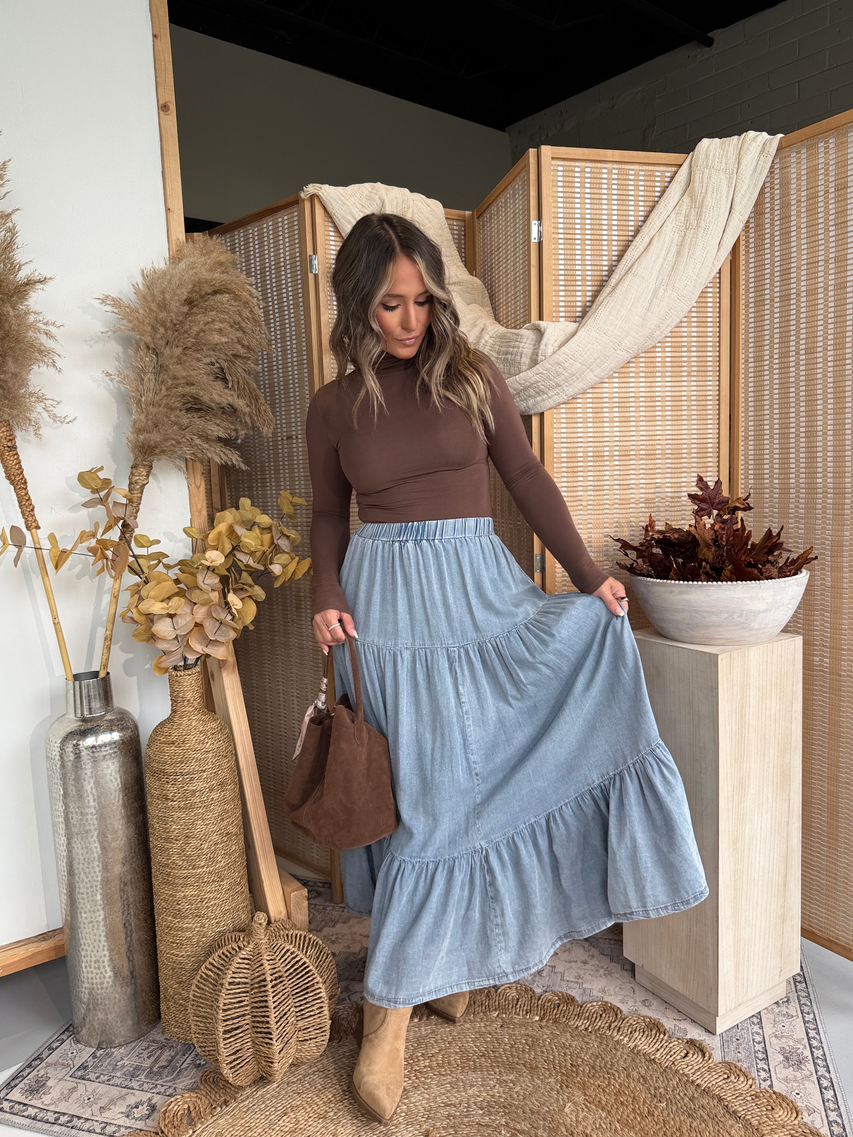 Foliage Tencel Maxi Skirt Denim