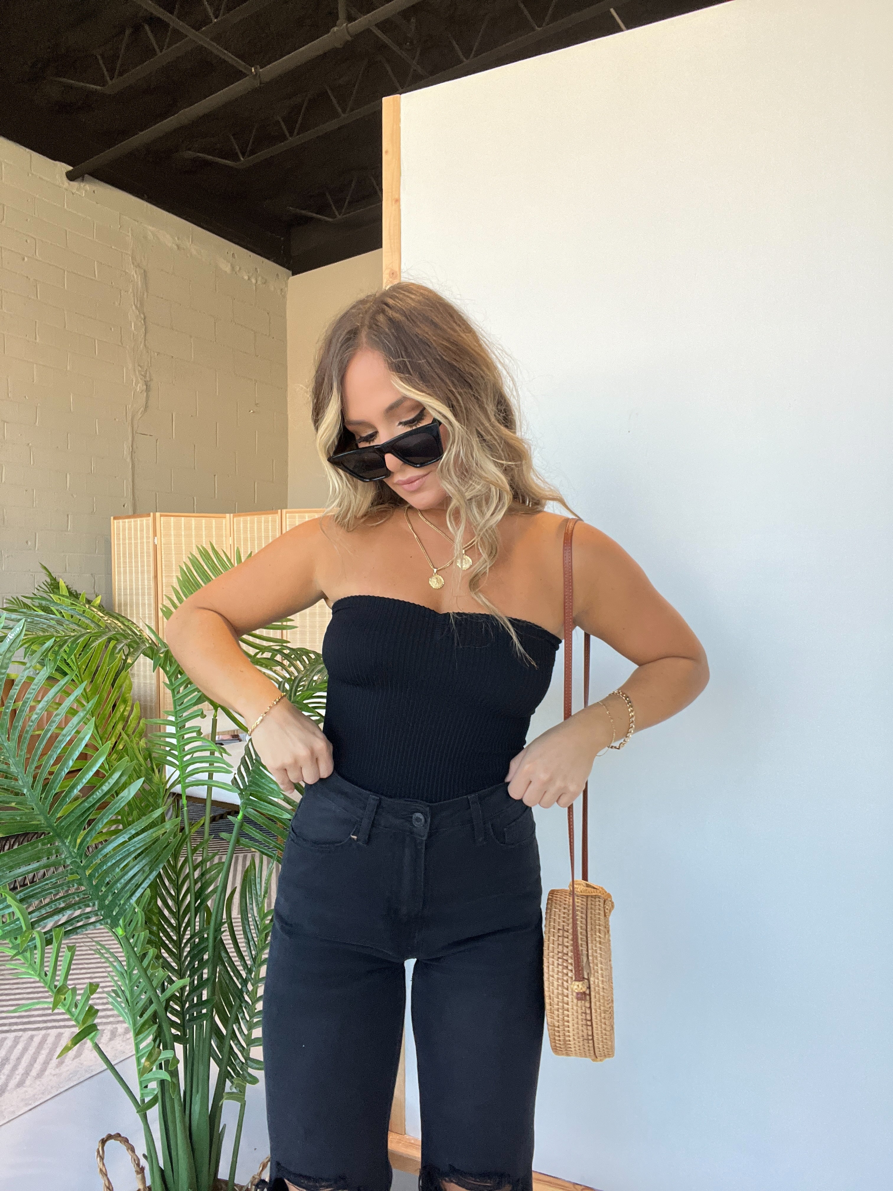 Lily Ribbed Tube Top Black