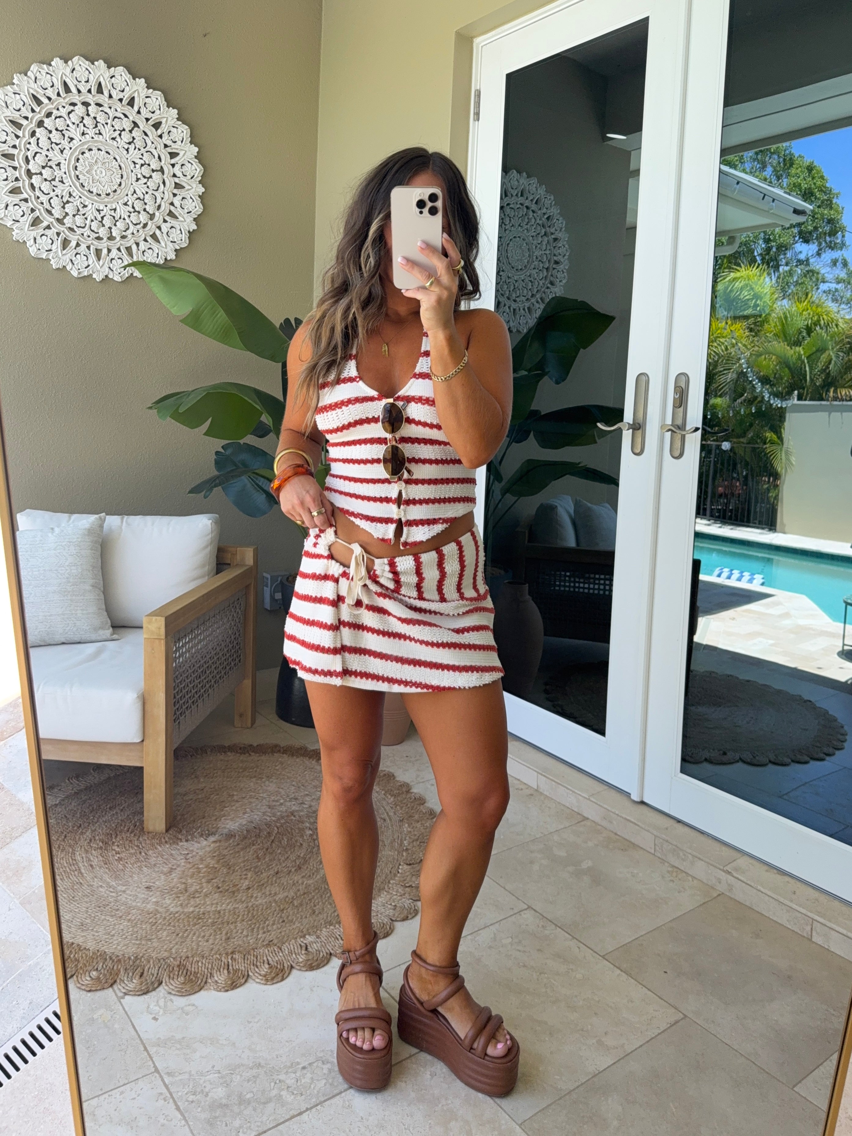 Rosalie Halter Skirt Set Red Stripe