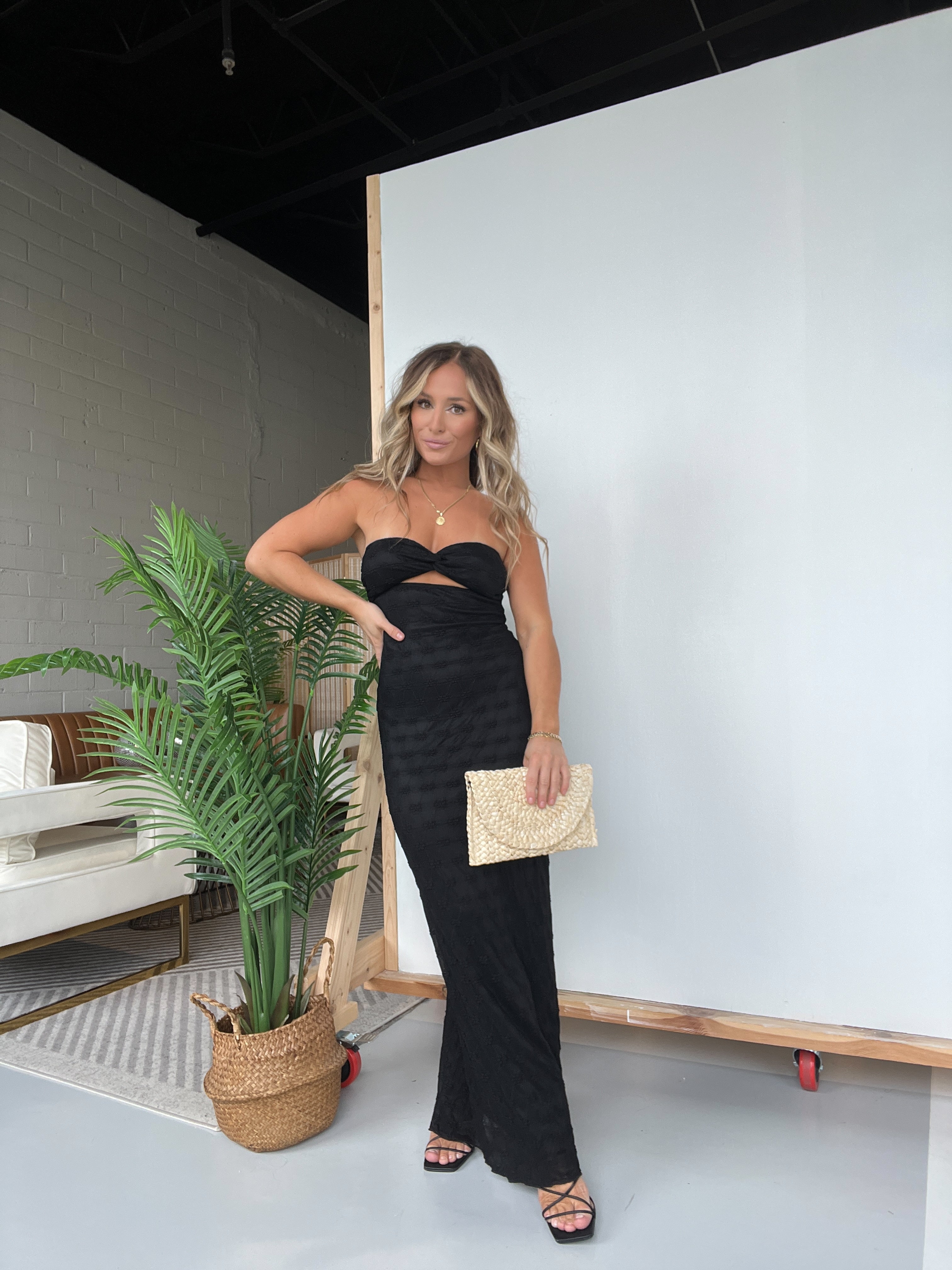Femme Strapless Lace Maxi Dress Black