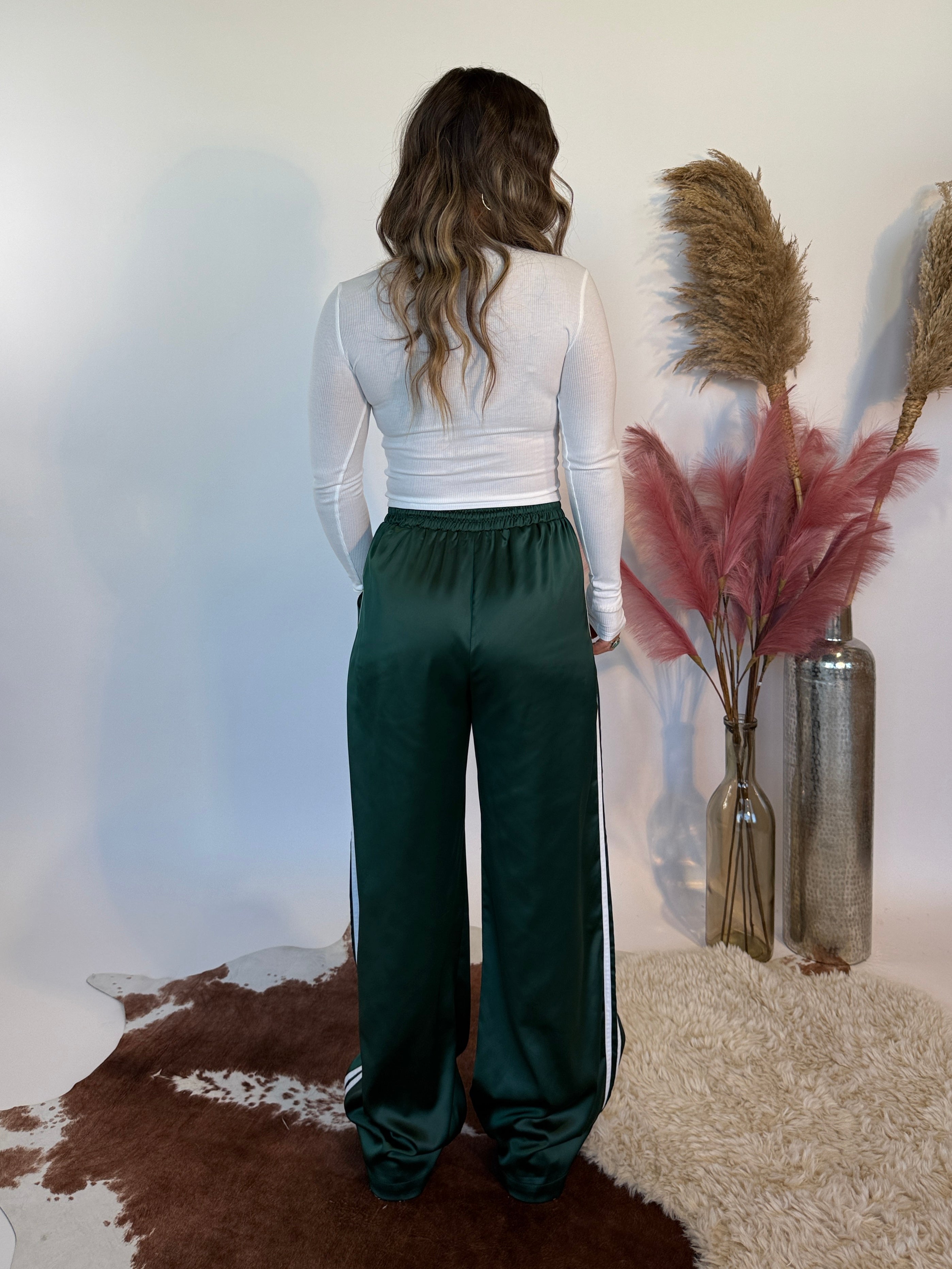 Feeling Lucky Satin Pants Hunter