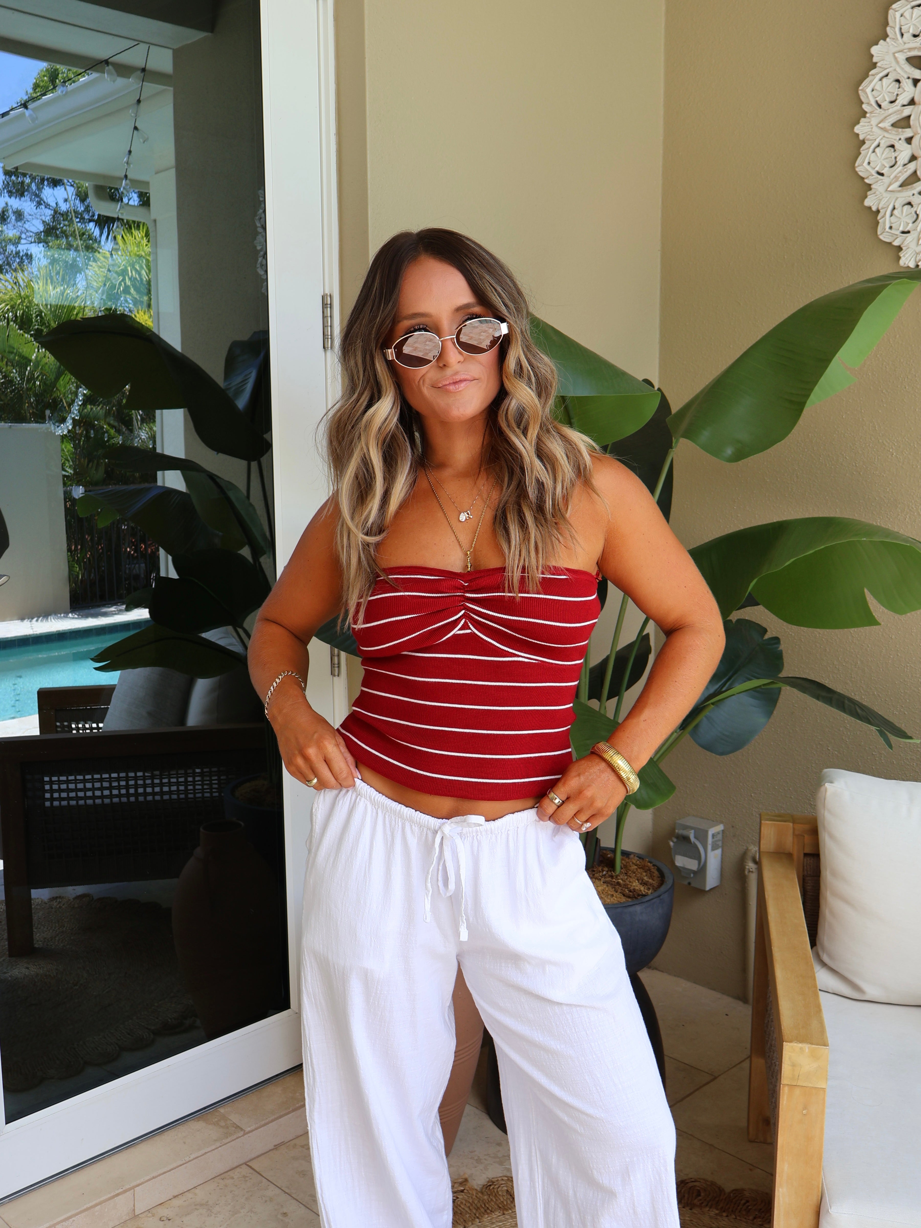Fireworks Striped Tube Top Red/White