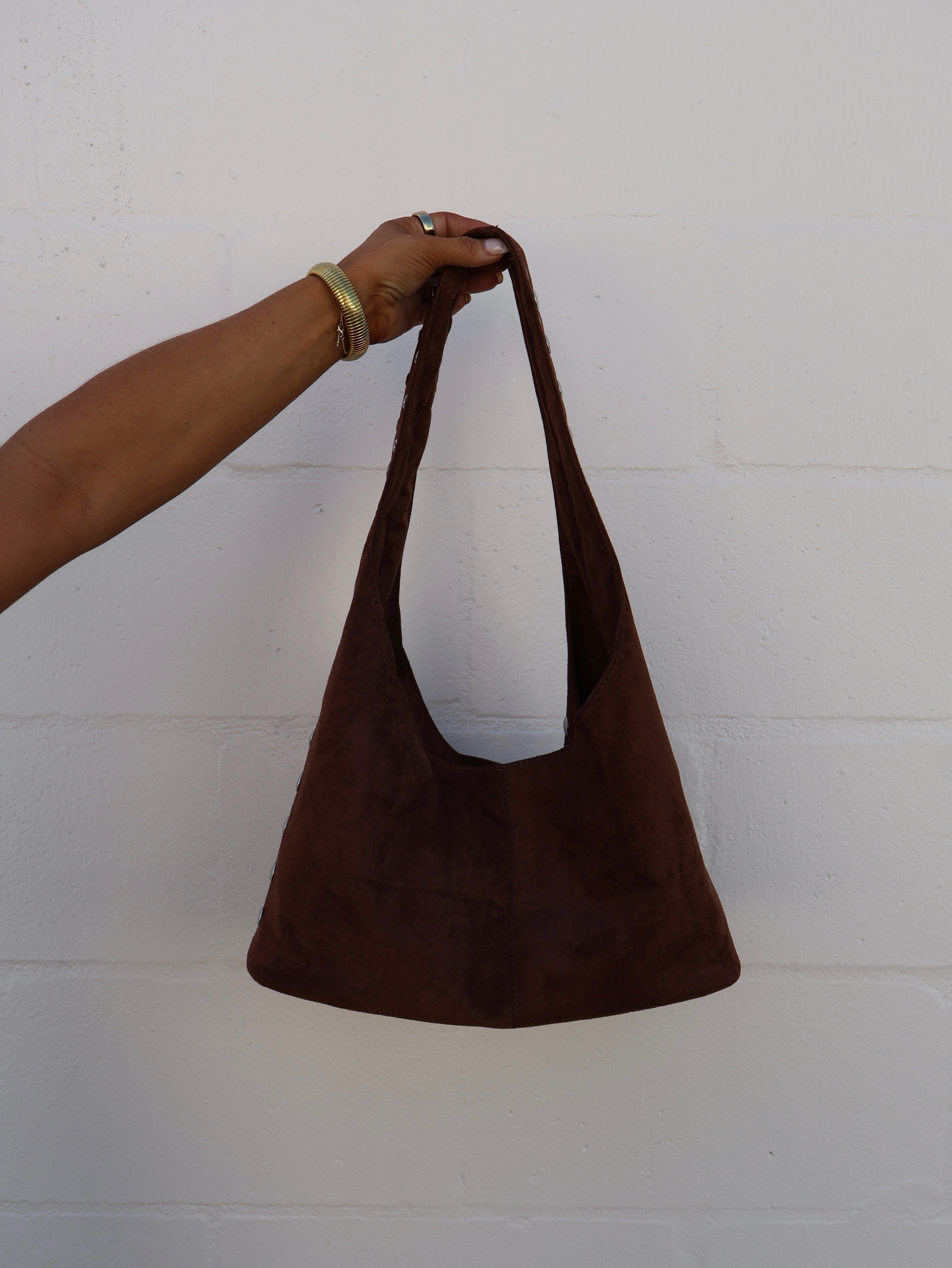 Veronica Studded Shoulder Bag Brown