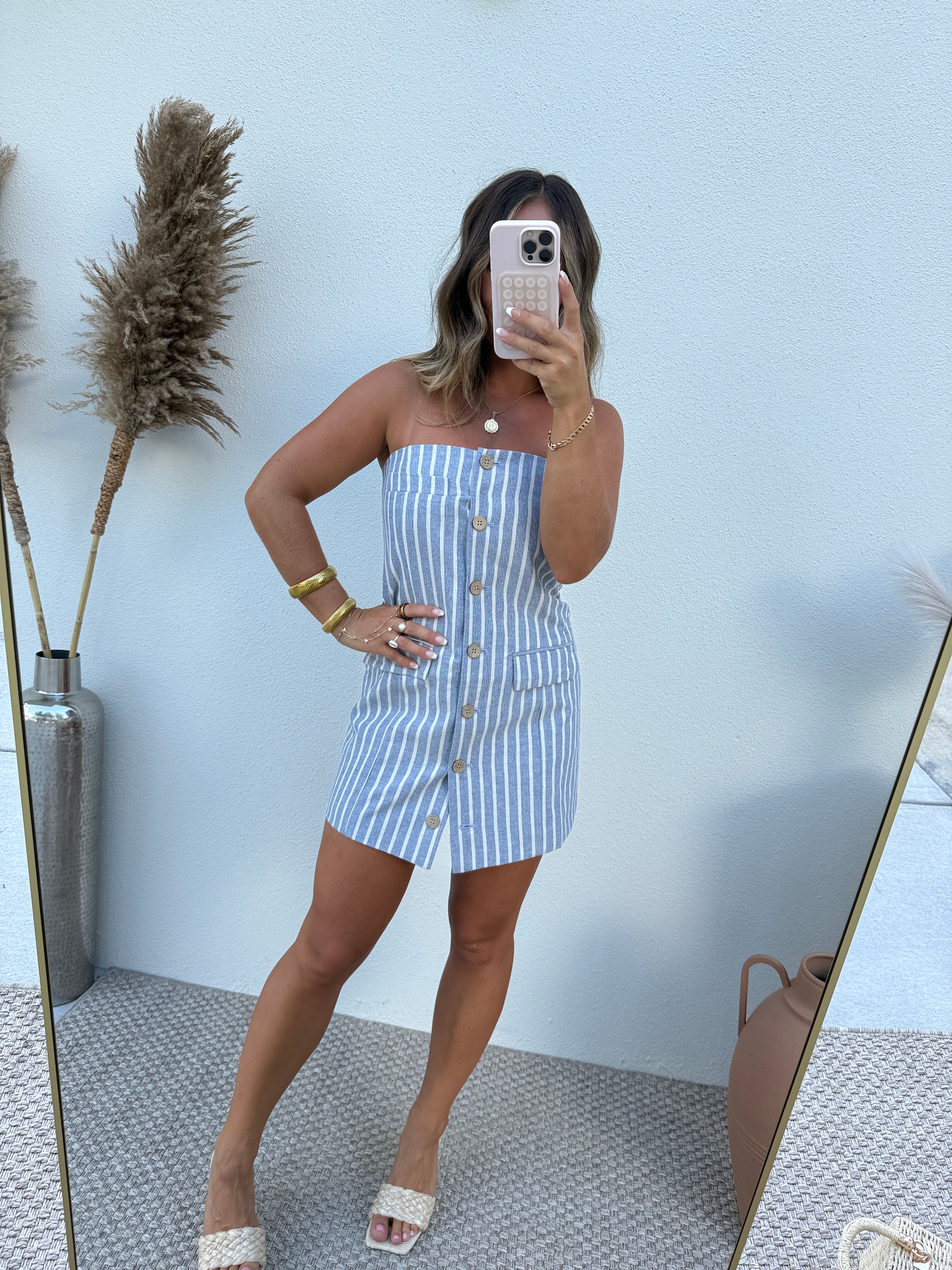 Pin Striped Cutie Mini Dress Blue