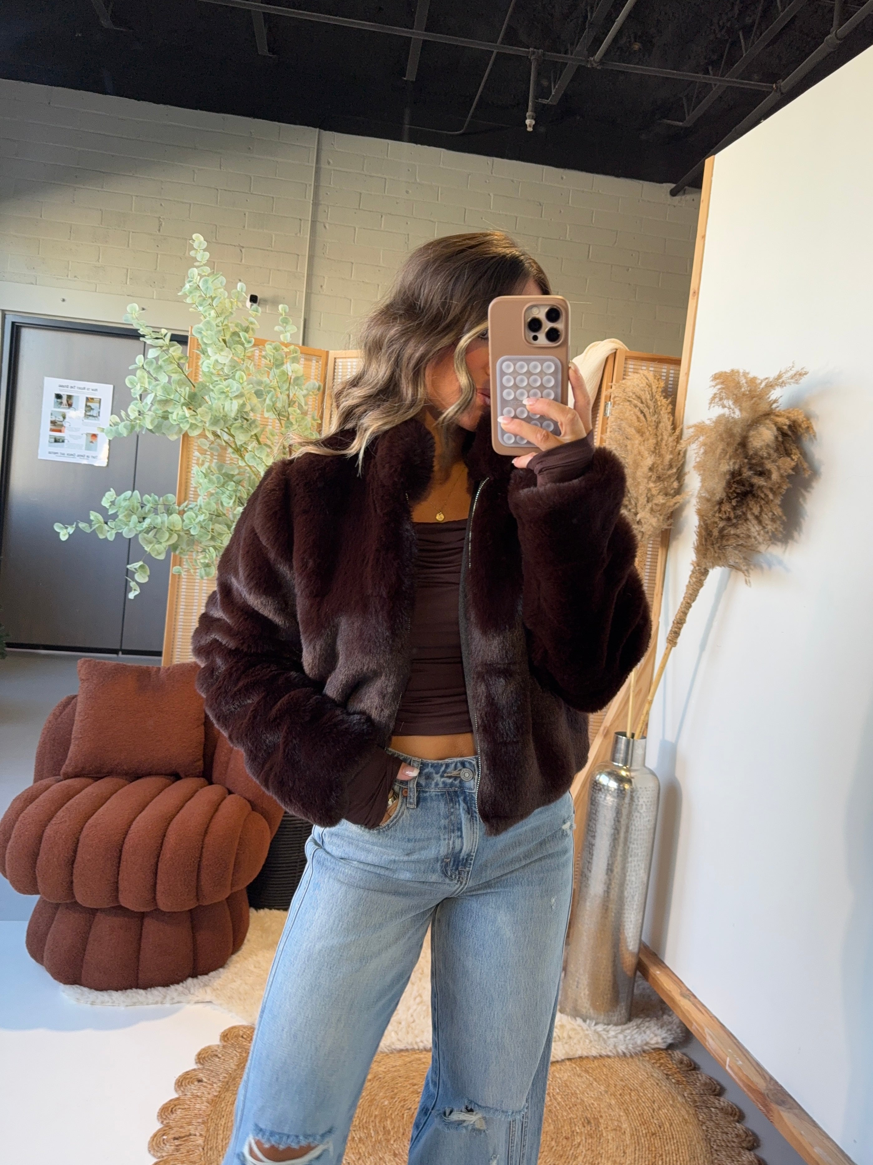 Honey Pot Fur Jacket Brown