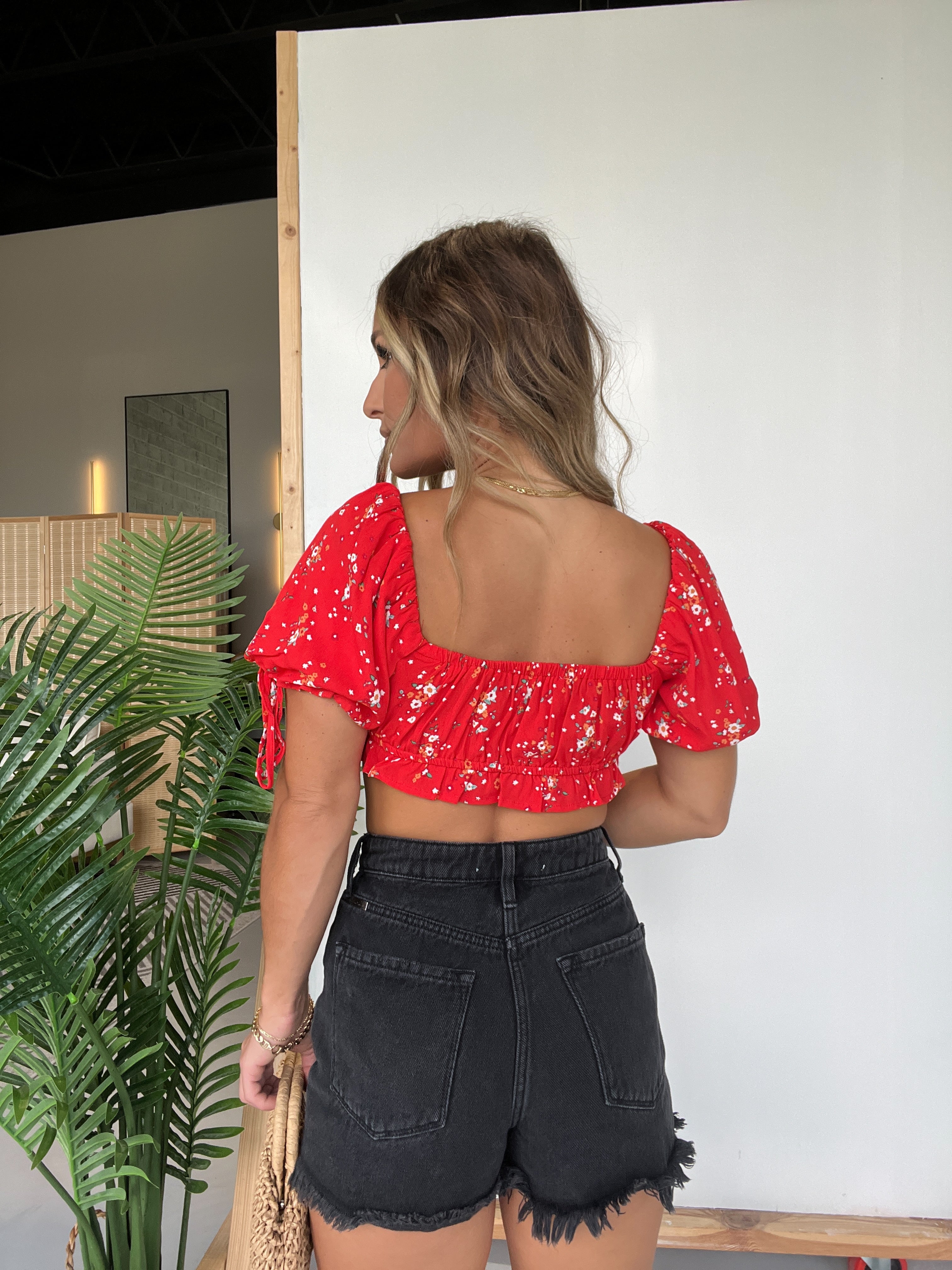 Lou Floral Mini Top Red
