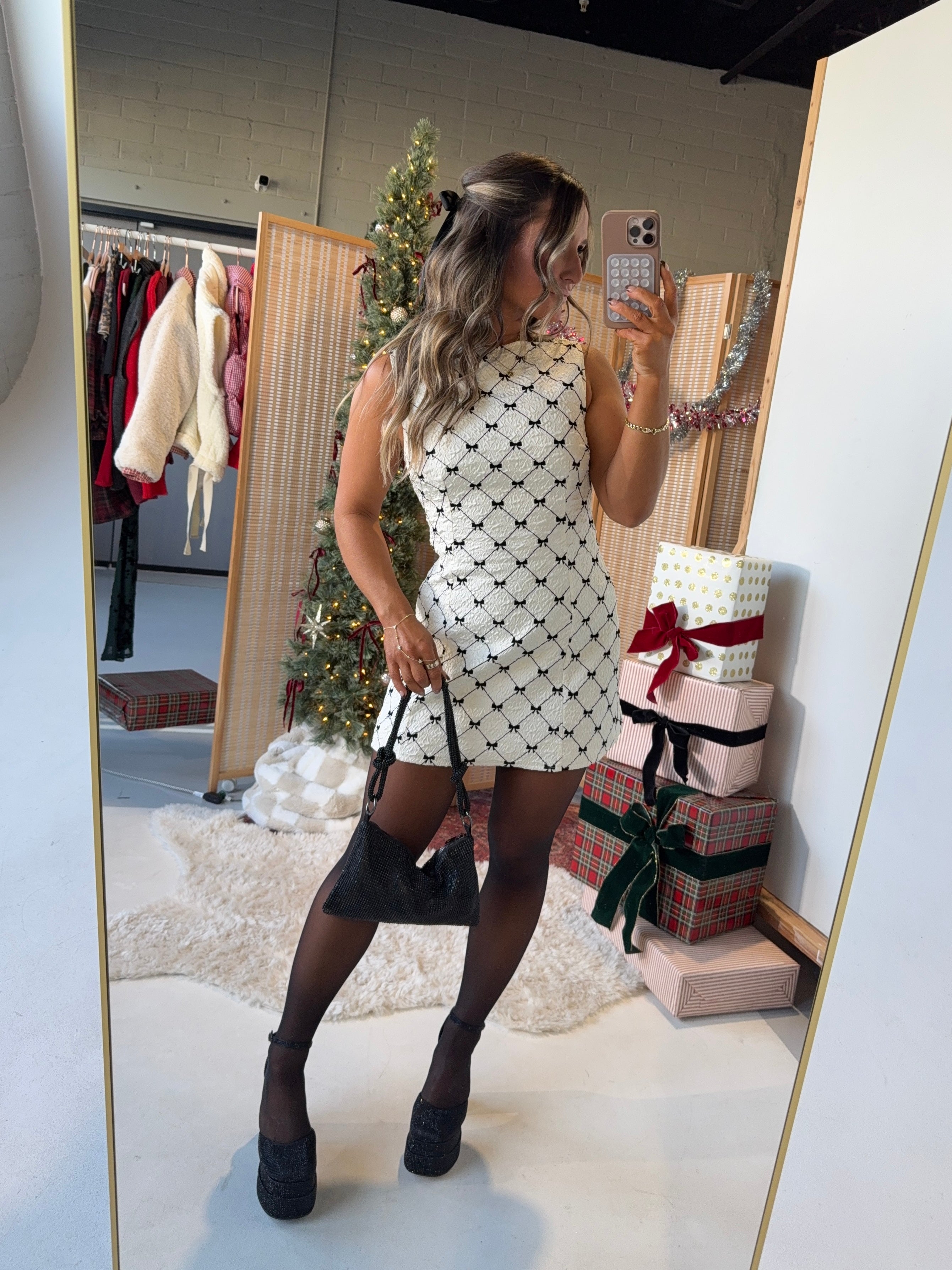 Mrs. Claus Boat Neck Bow Dress Ivory