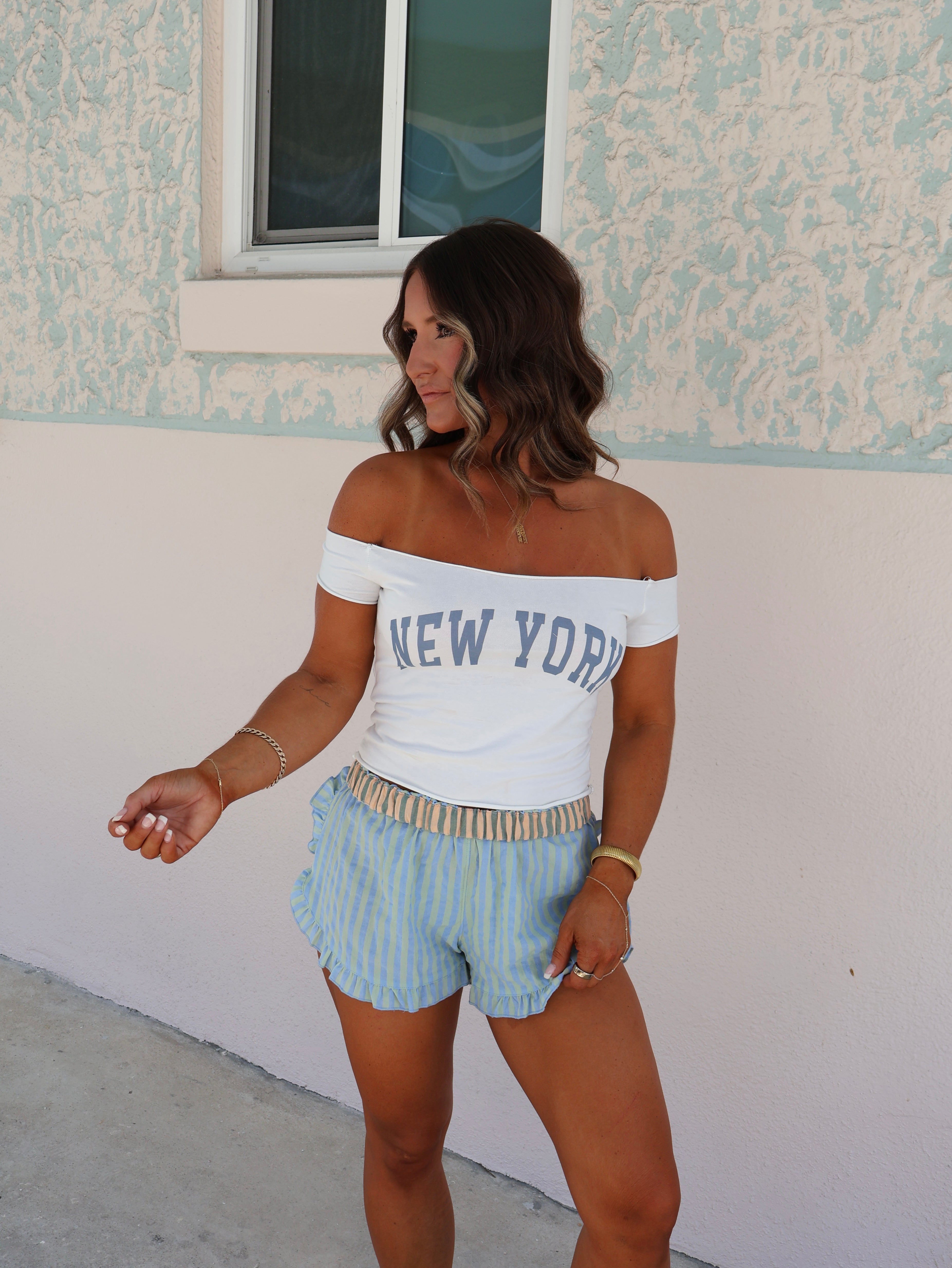 Clearwater Striped Ruffle Shorts Navy Combo