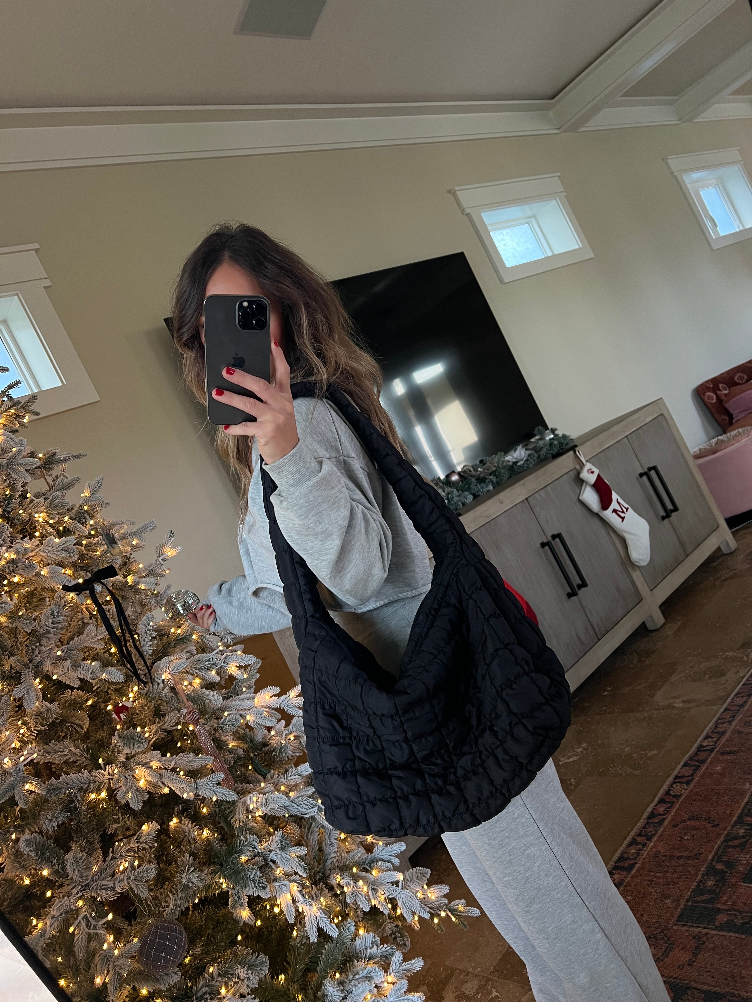 Busy Day Puffer Messenger Bag Black