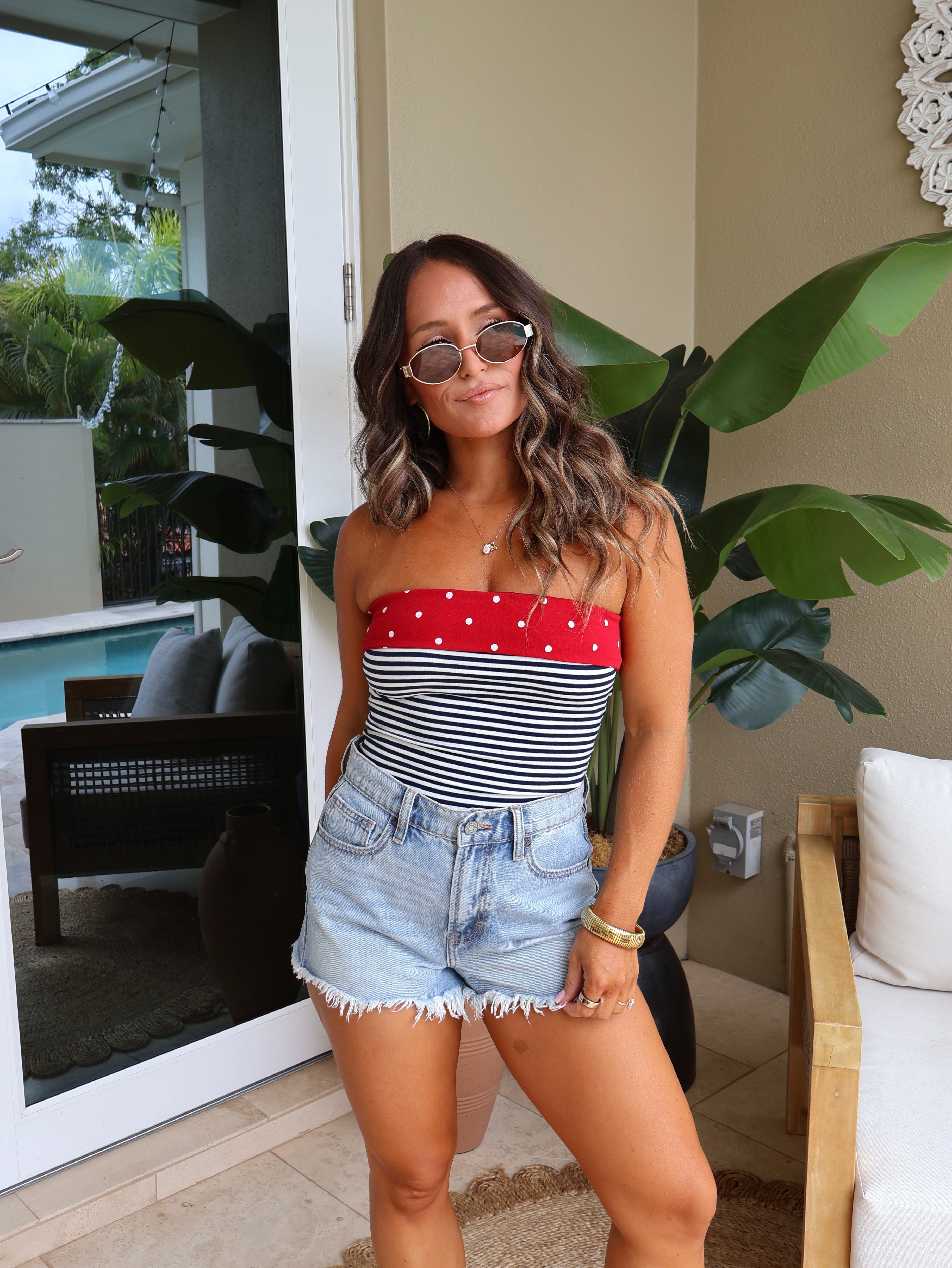 Sweet Caroline Contrast Top Navy Multi