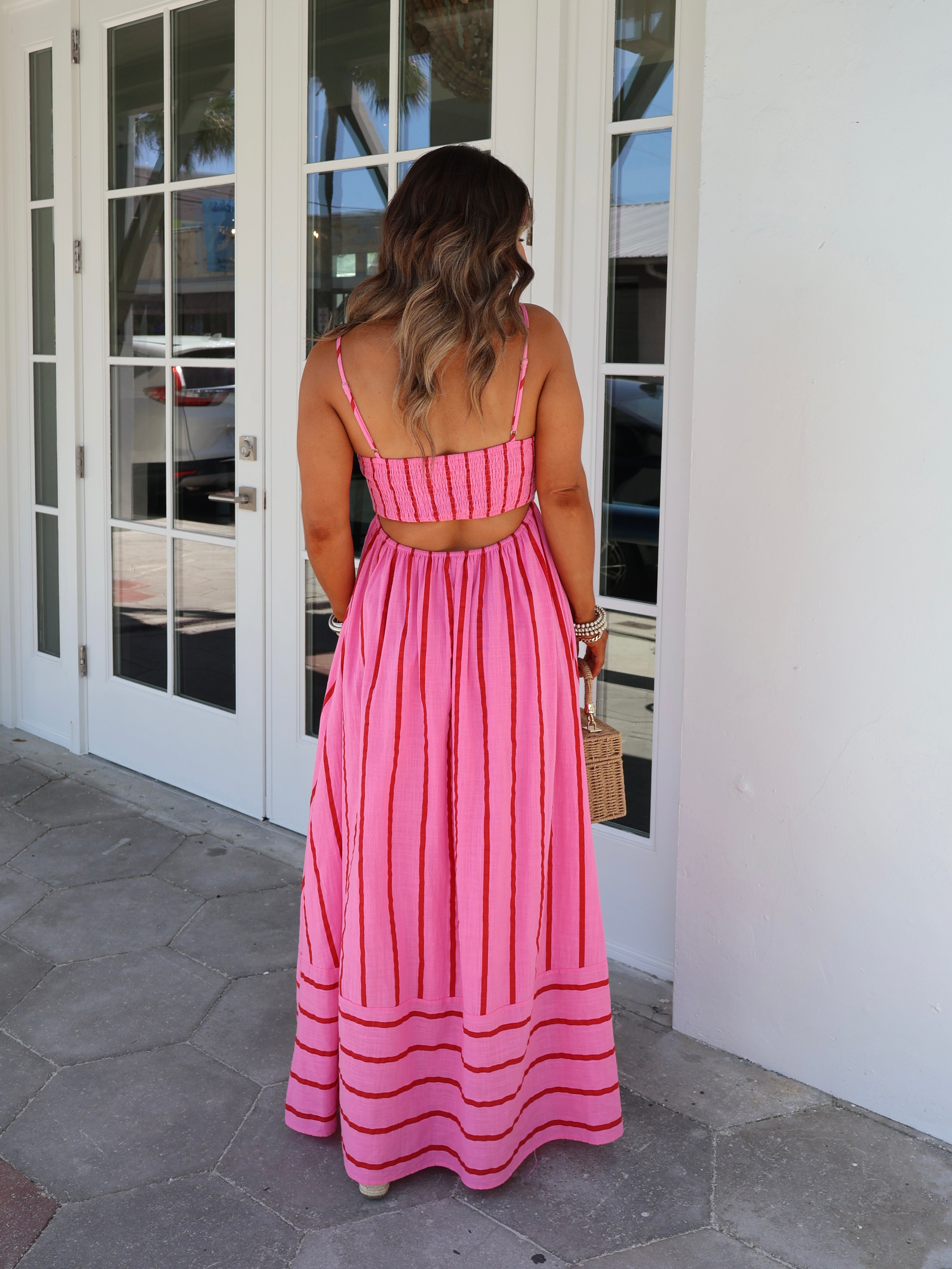 Cherry Blossom Striped Maxi Dress Pink Multi