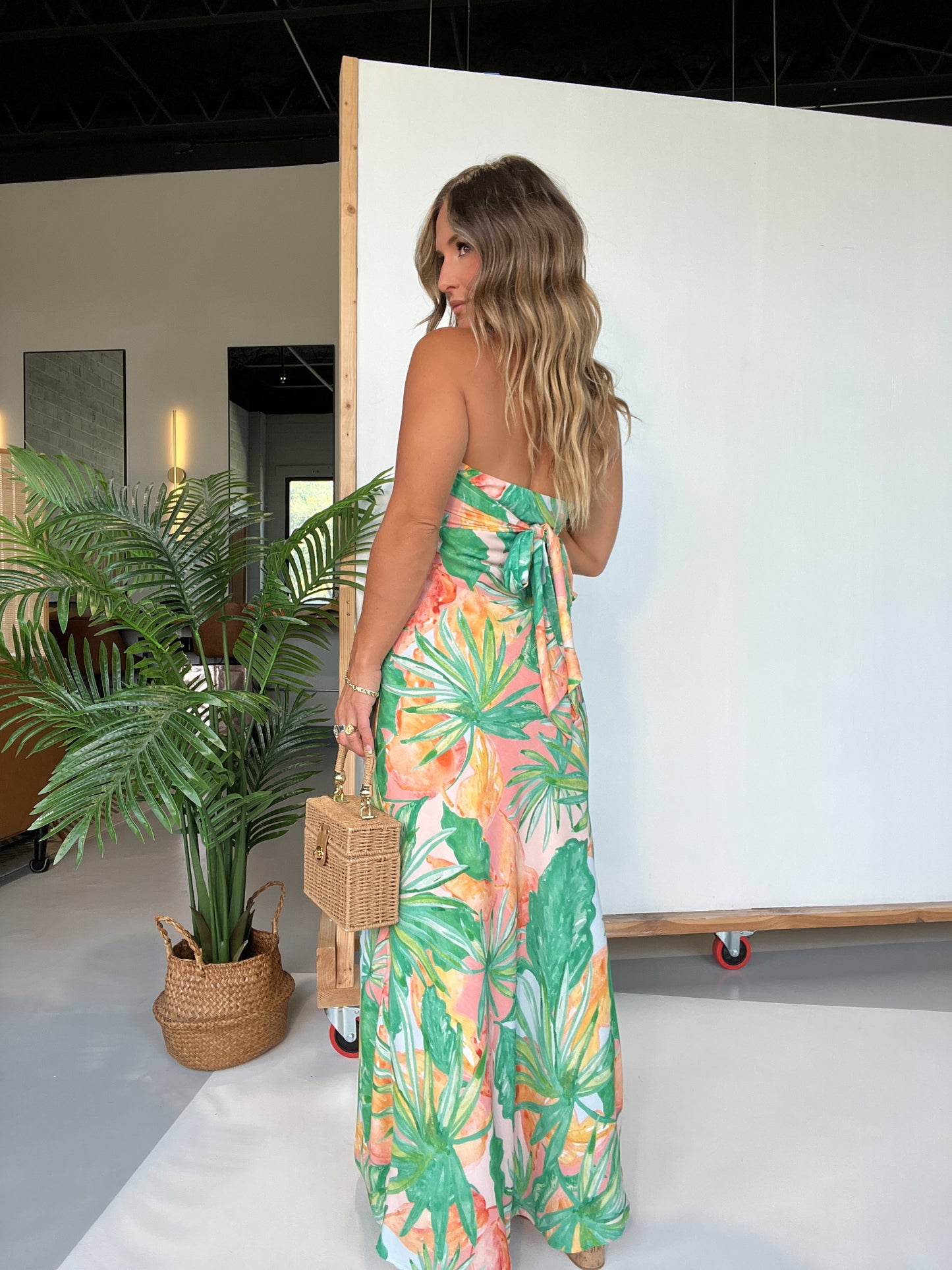Dance With Me Strapless Maxi Dress Pink/Green