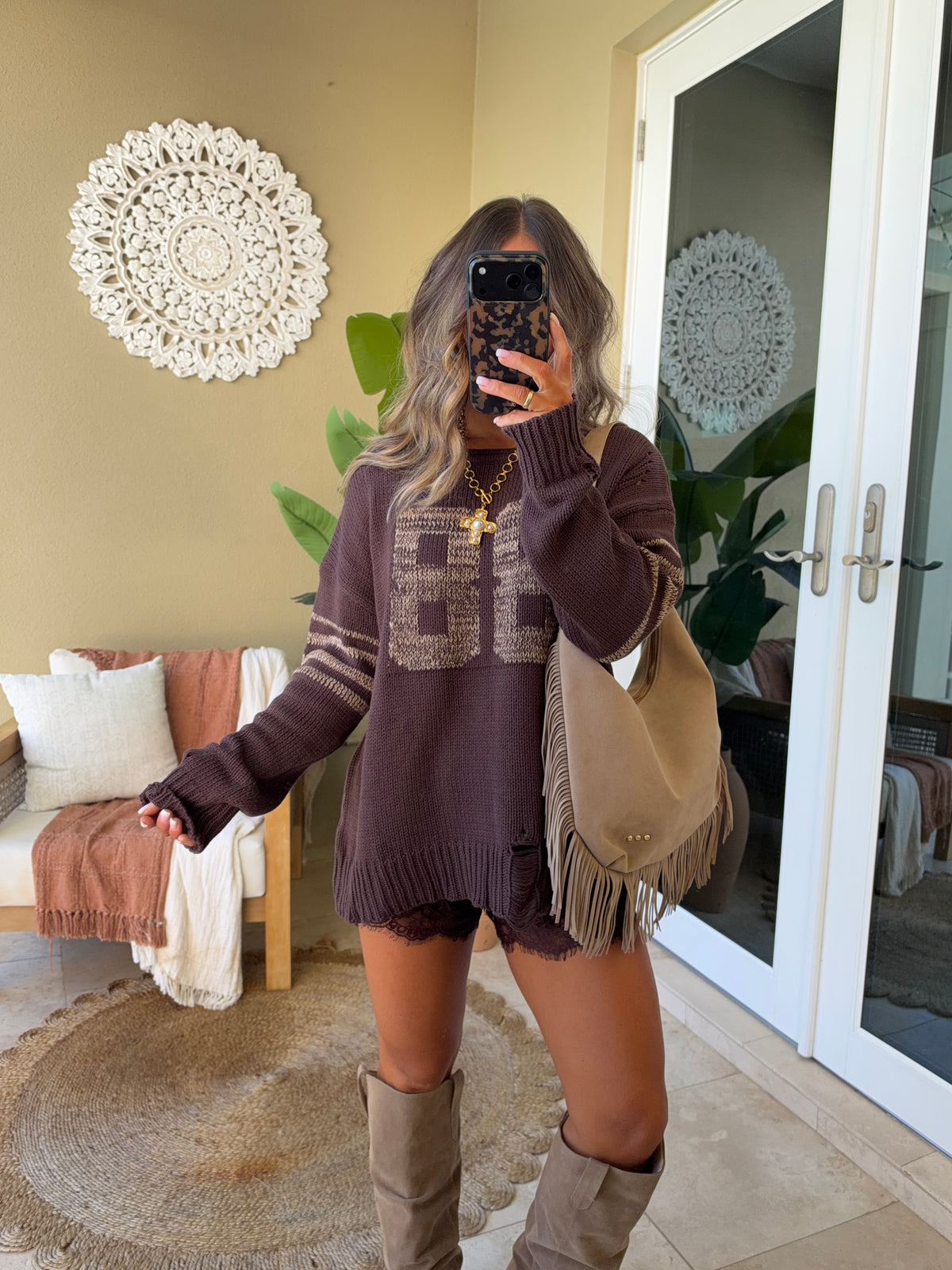 Stadium Nights Knit Sweater Brown