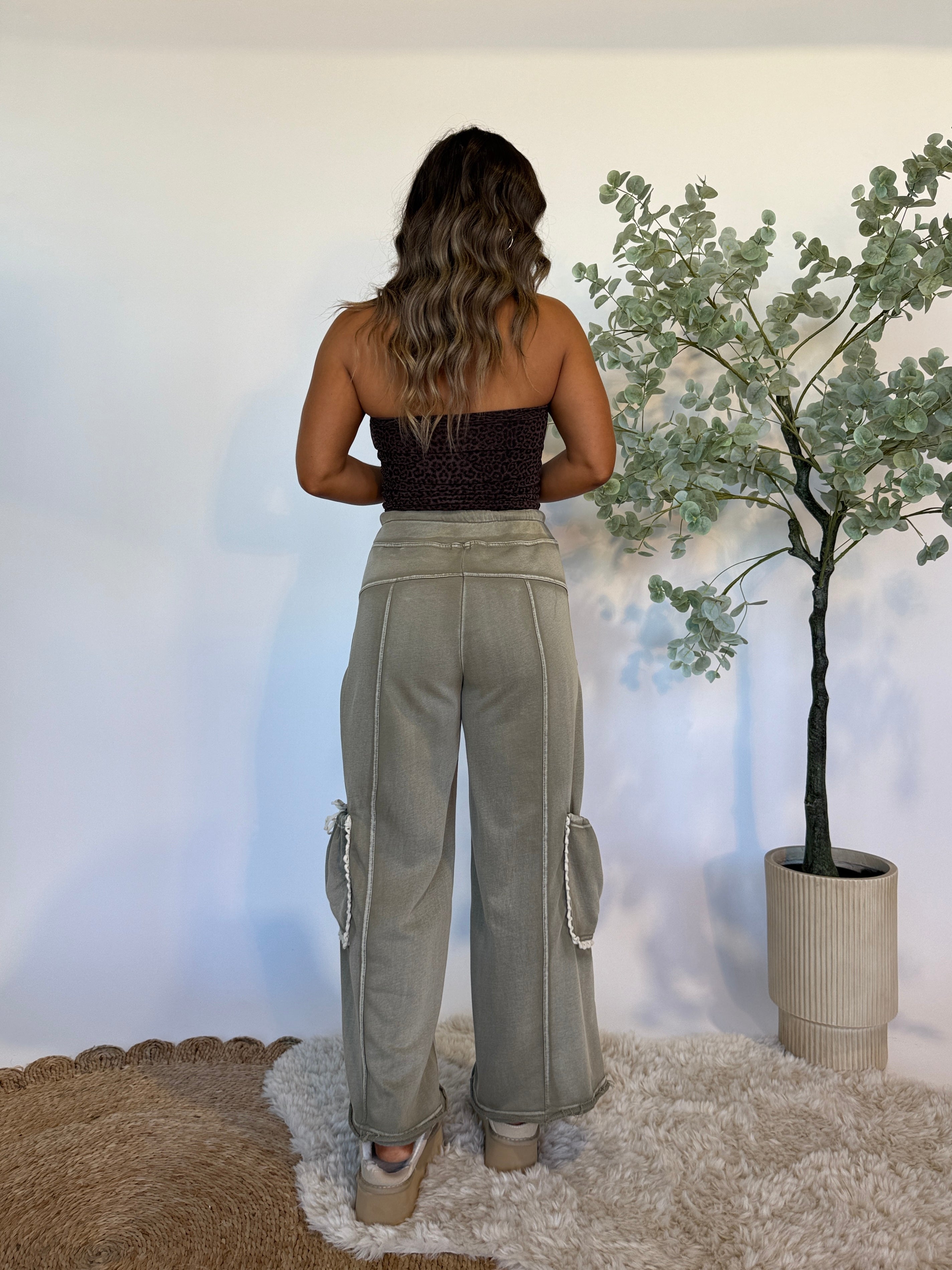 Grown Wild Lace Trim Pants Sage